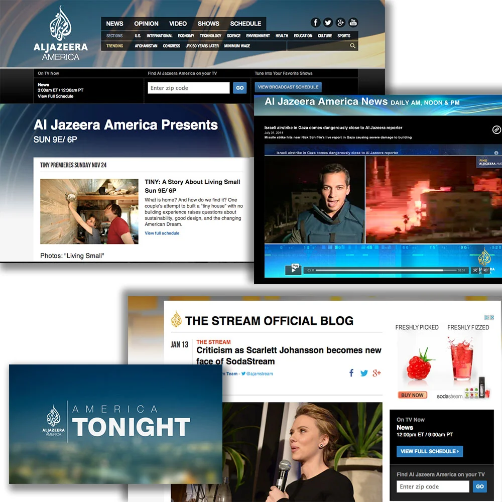 Screen grabs from Al Jazeera America's show-related web properties