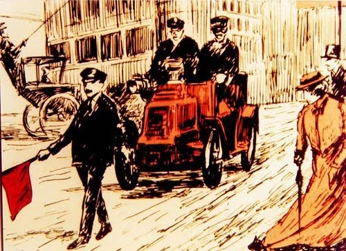 The “Red Flag Act” required all motor vehicles to be lead by a man waving a red flag at no more than 2mph in built up areas.