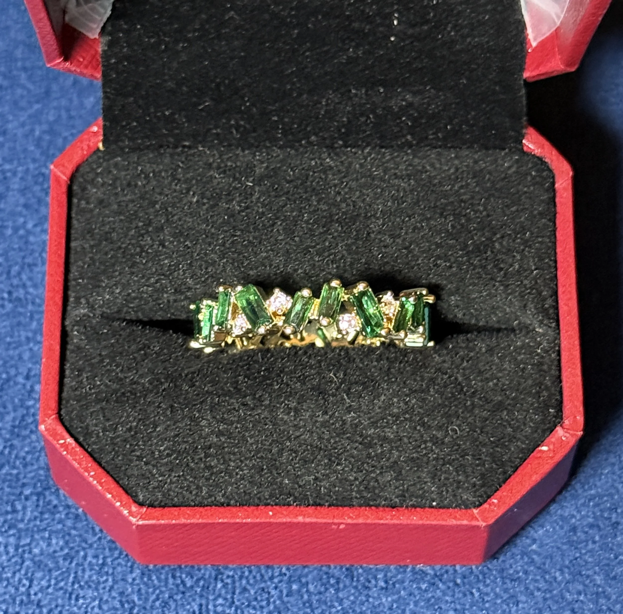 Stylish Green Stone CZ Ring Size 10 18K Gold Plated