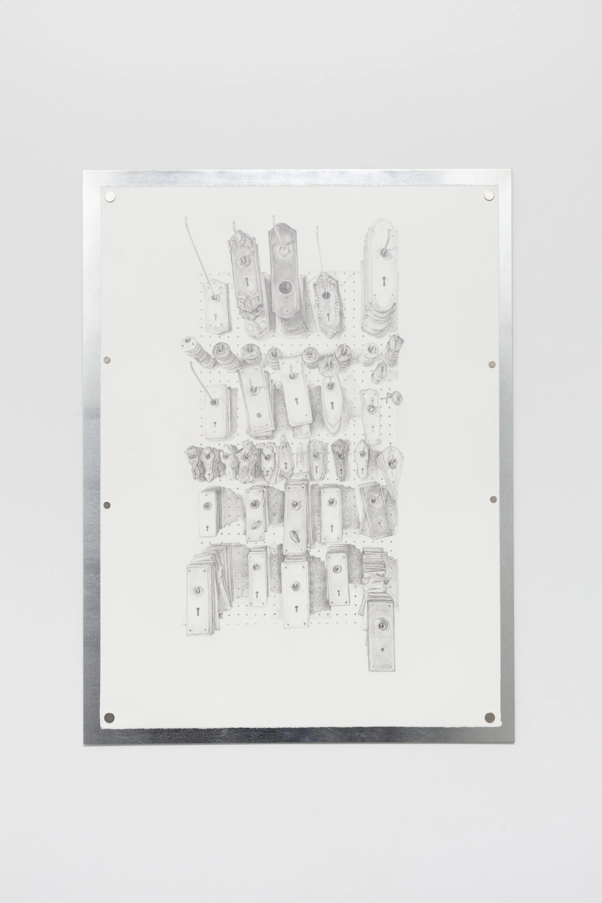   Freeways   2025  Graphite on Arches paper with galvanized steel display structure and magnets  22 x 30 inche 