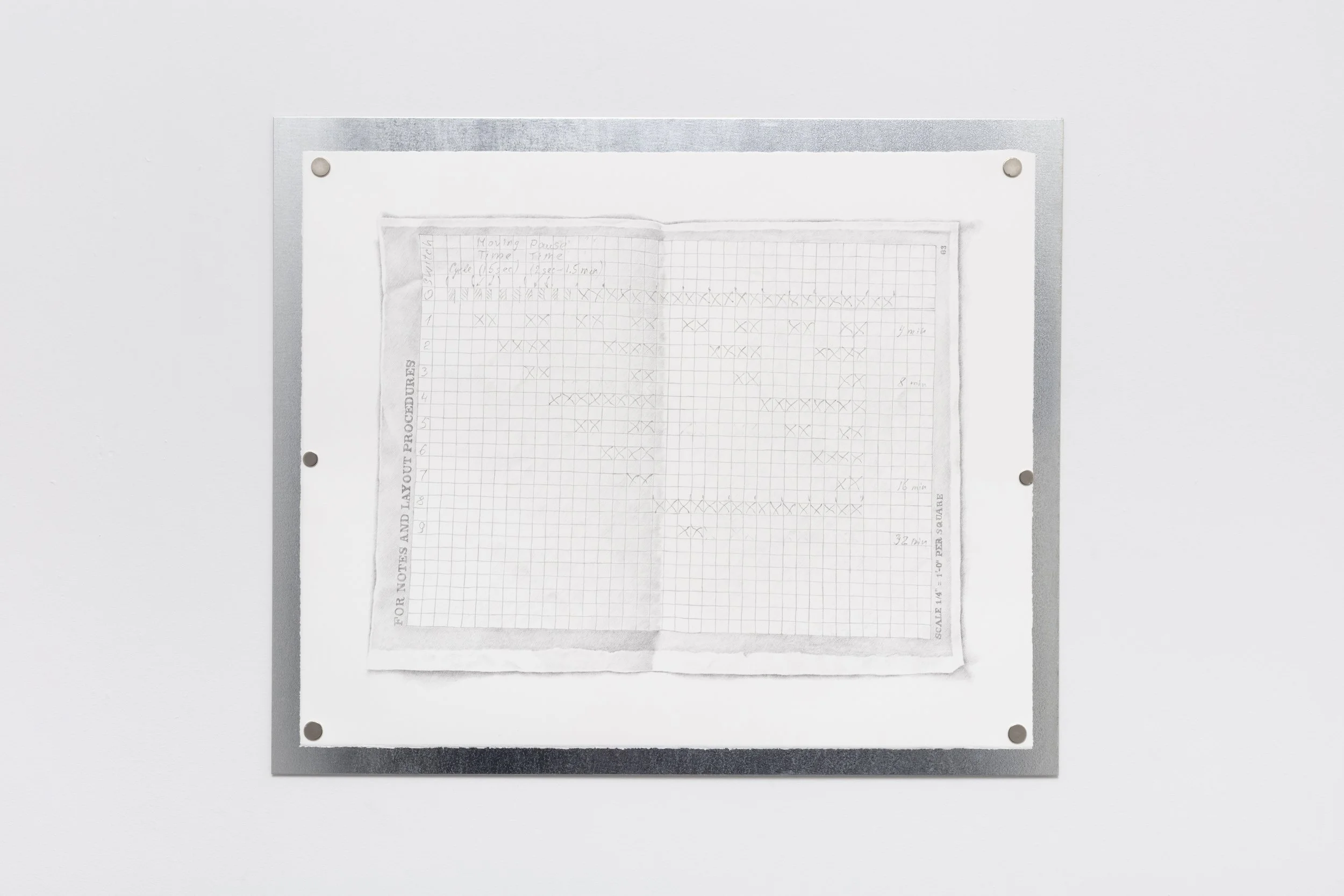   Time X   Graphite on Arches paper with galvanized steel display structure and magnets  22 x 18 inches 