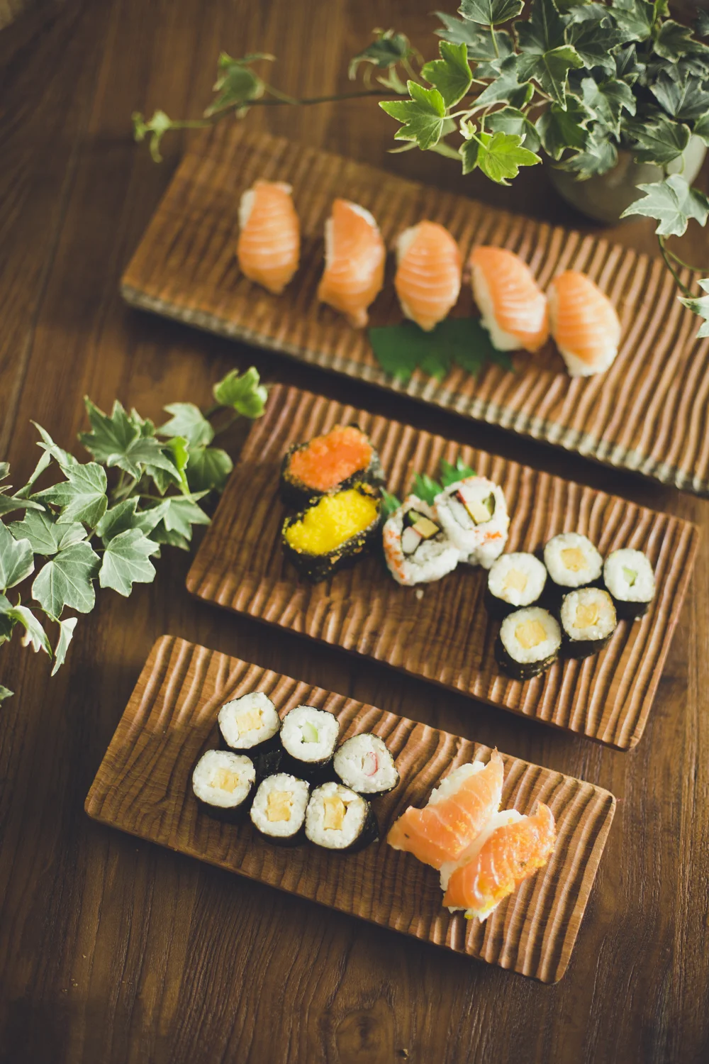 Sushi plates in recycled teak.