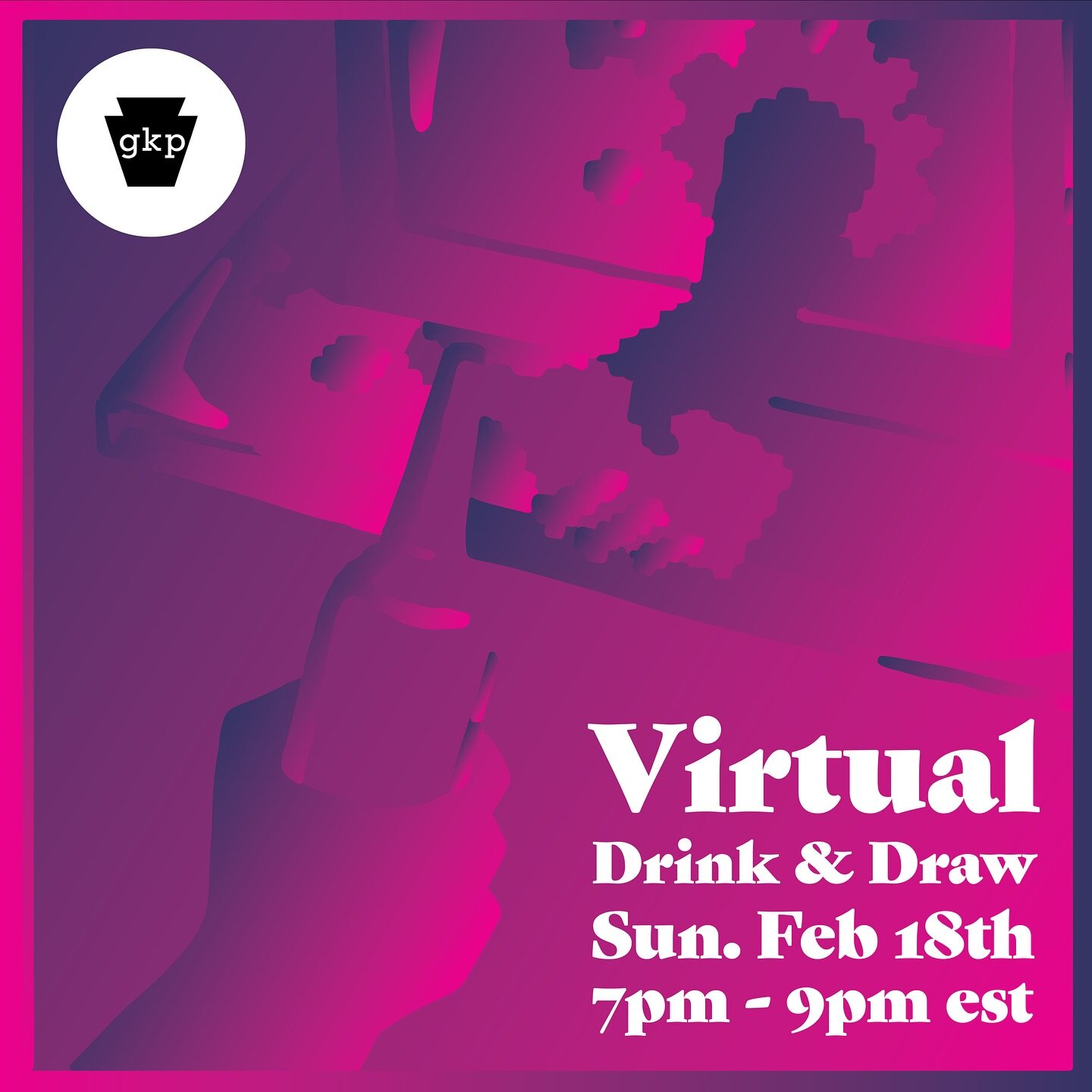 *IN TWO SHORT WEEKS*

Join me and other creatives on Sunday, February 18th from 7-9PM EST for a night of drawing, drinking (or not), socializing and networking on @zoom ! 🤝

Bring a sketchbook, tablet, or whatever your favorite medium is, and come m