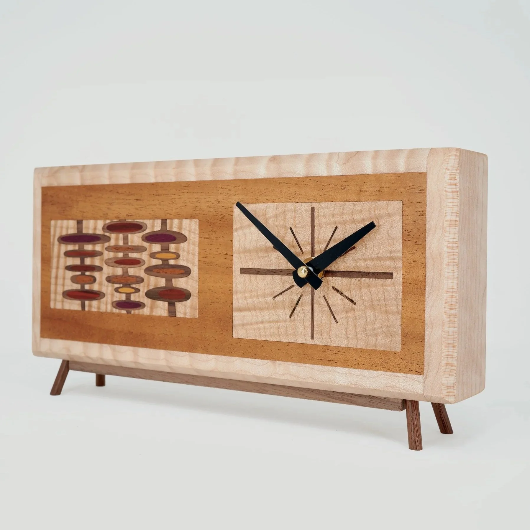 Mid century modern Googie Credenza Clock handcrafted from solid hardwoods