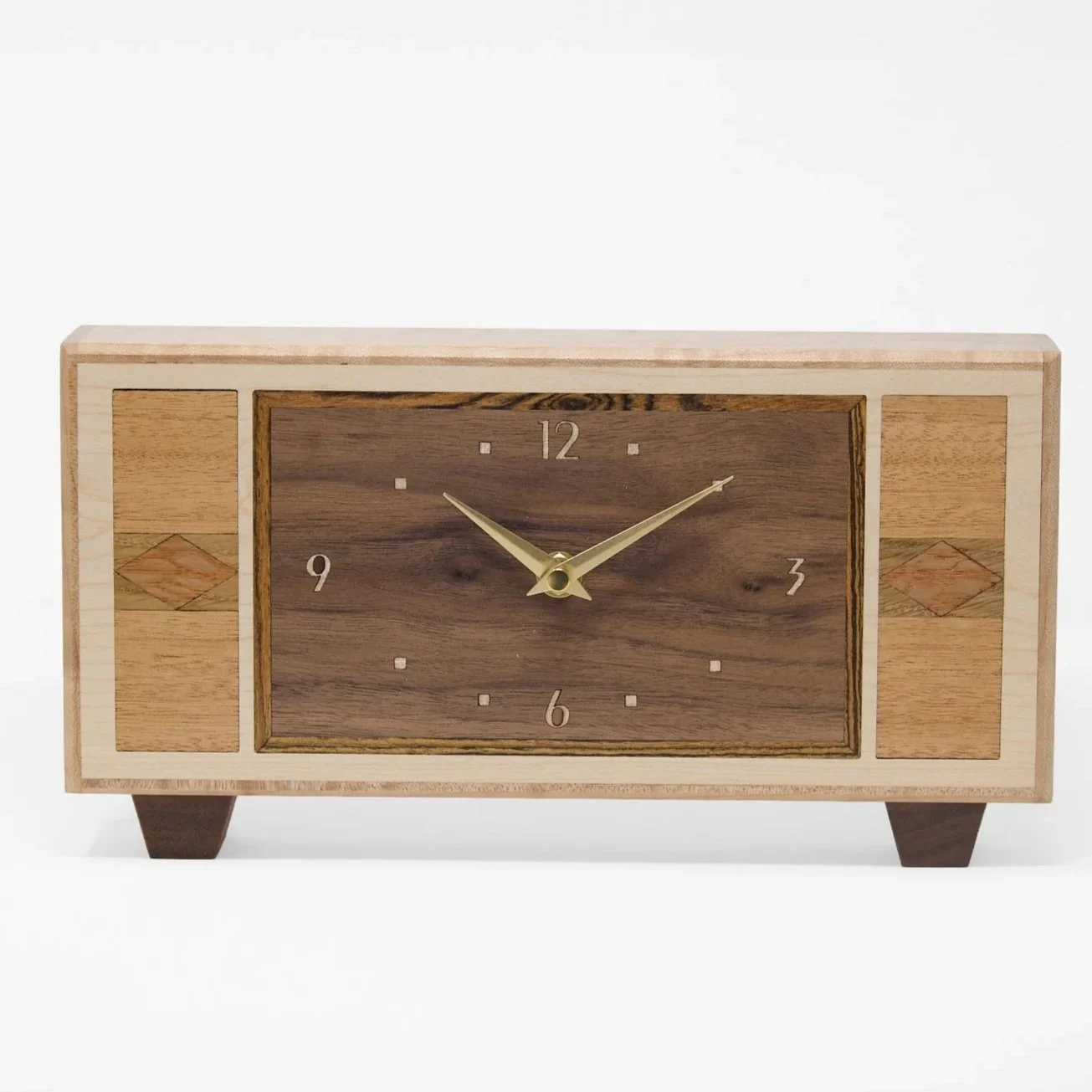 The Rhythm Clock – Mid-Century Modern Walnut Inlay Mantel Clock by Eric Blackwell
