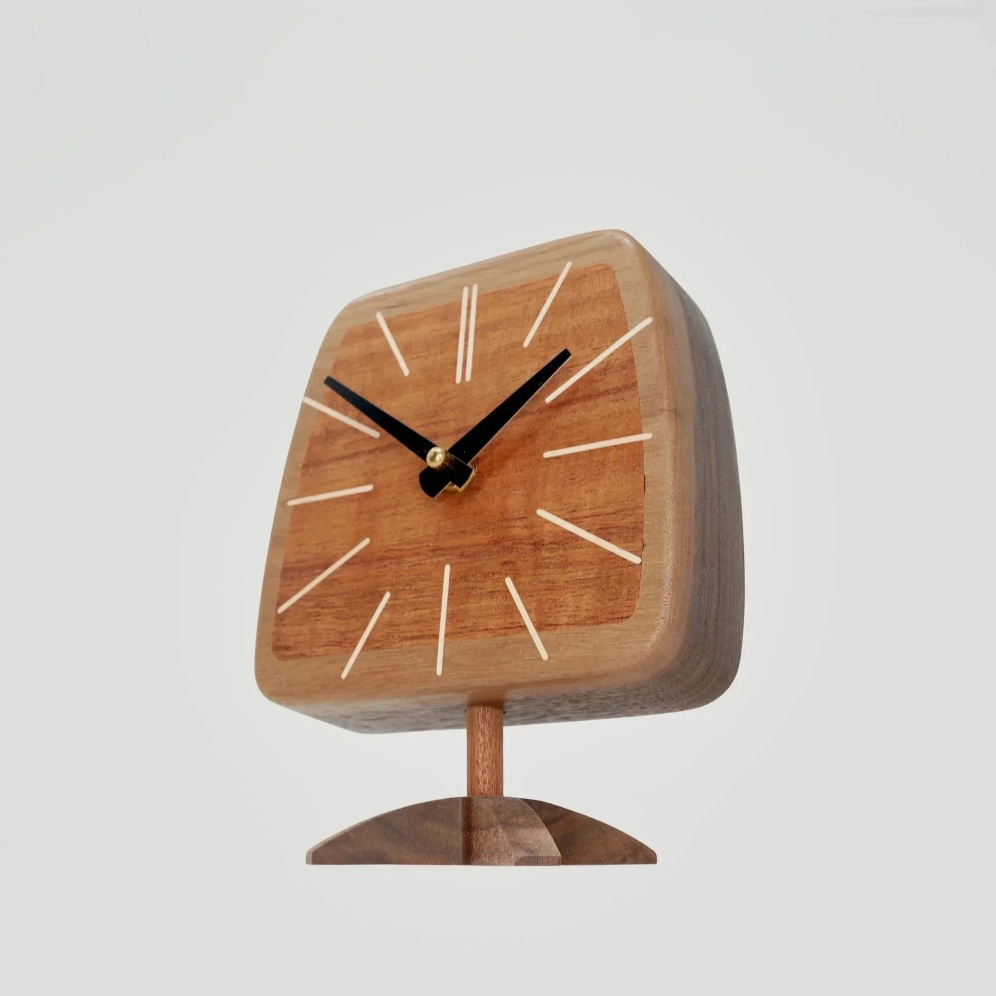 The Dashboard Clock – Mid-Century Modern Walnut, Mahogany & Maple Inlay Clock by Eric Blackwell
