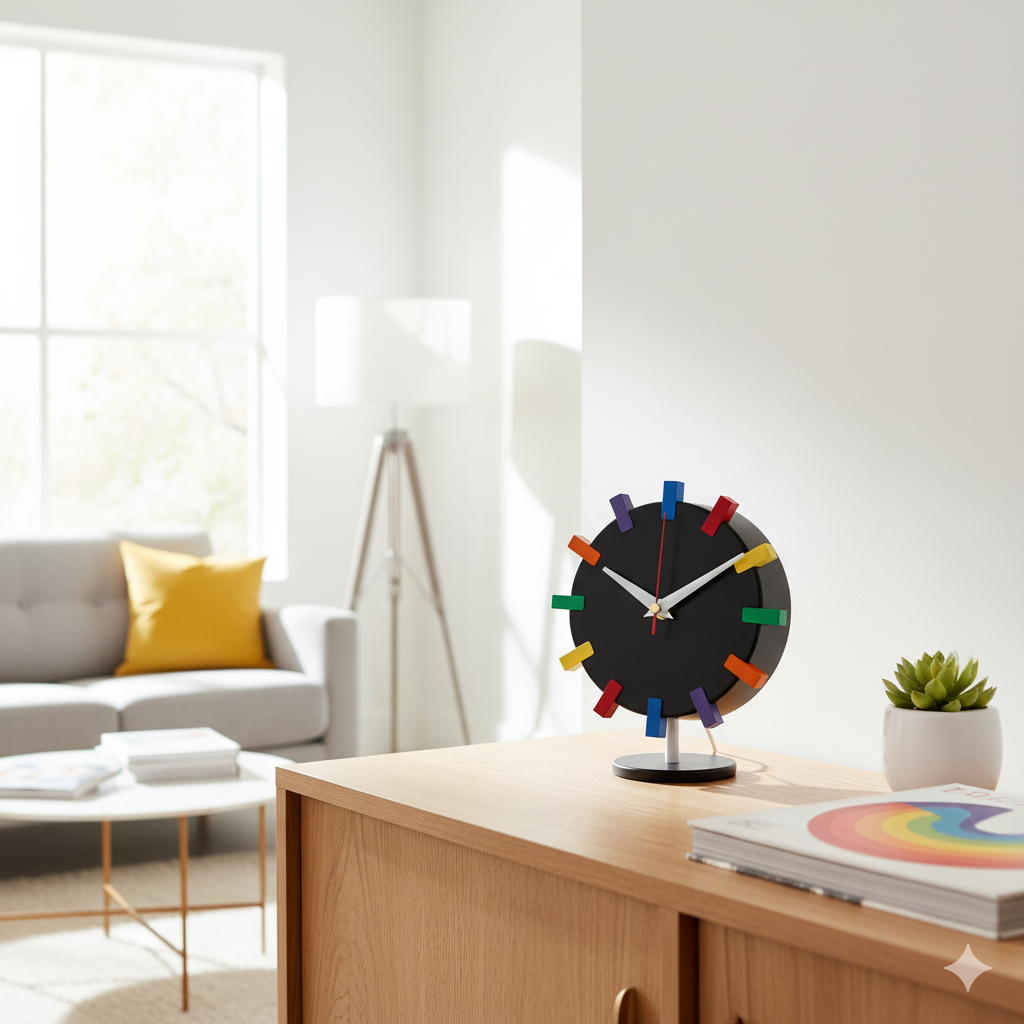 Handcrafted modern clock by Los Angeles artist Eric Blackwell