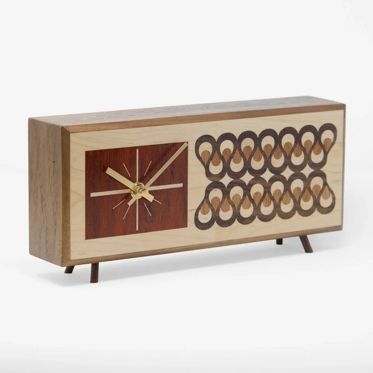 Handmade modern wood clock for credenza, shelf or design-focused interior