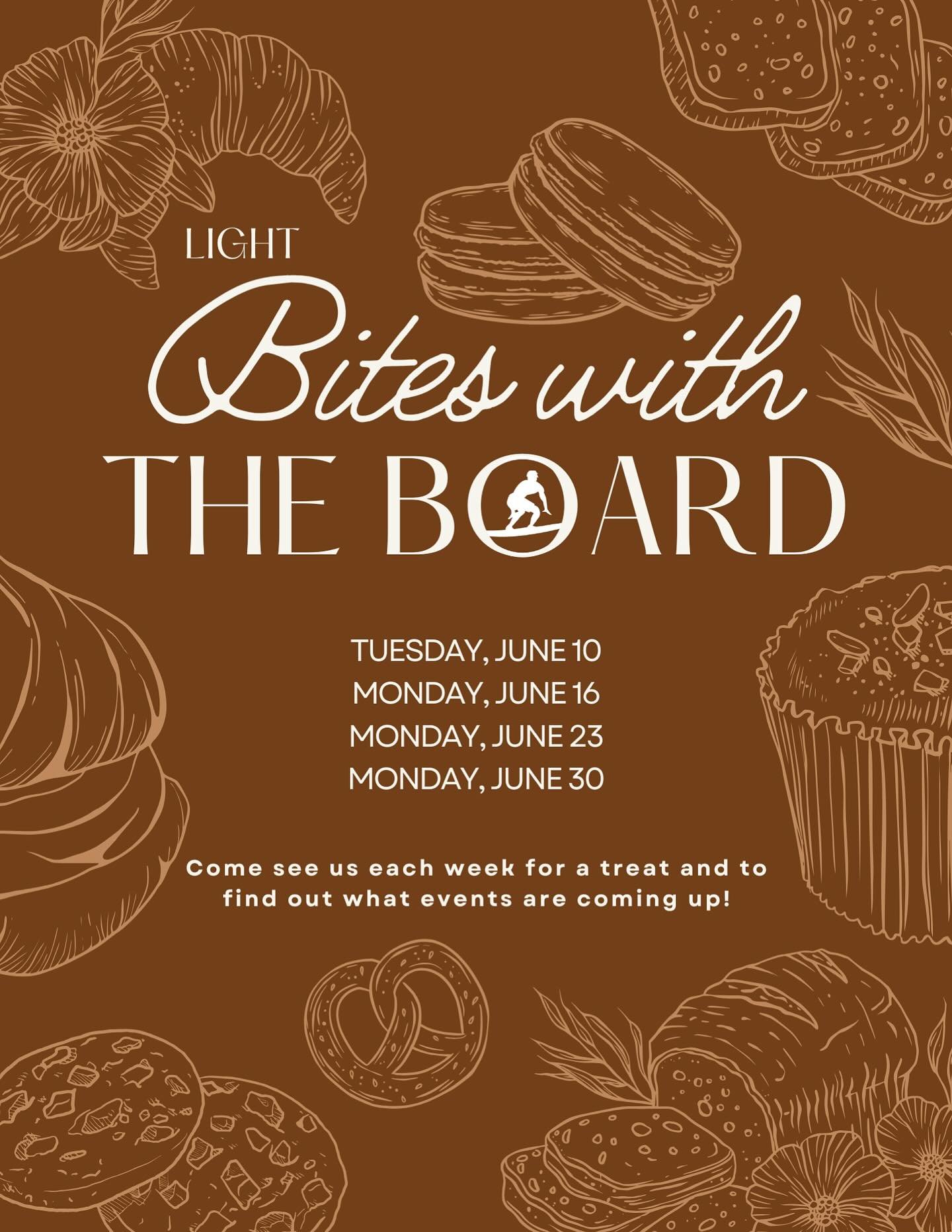 Join us TODAY from 5:30 &ndash; 6:30 PM in the Seaside Lobby for Light Bites with the Board! 🍪A new weekly event hosted by the Board! This week, enjoy a delicious variety of cookies and sodas while getting a sneak peek at our upcoming events. We can