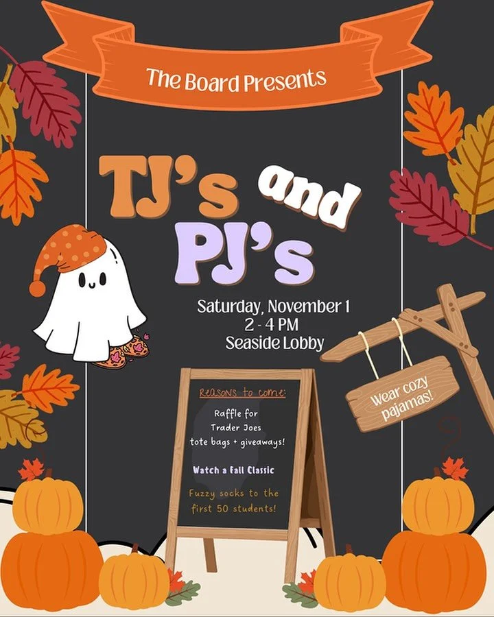 Join us this Saturday in the Seaside Lobby for an afternoon of cozy vibes and fall favorites! Throw on some comfy PJs, bring your friends, and enjoy treats from Trader Joe&rsquo;s all while watching a fall classic! You also don&rsquo;t want to miss o
