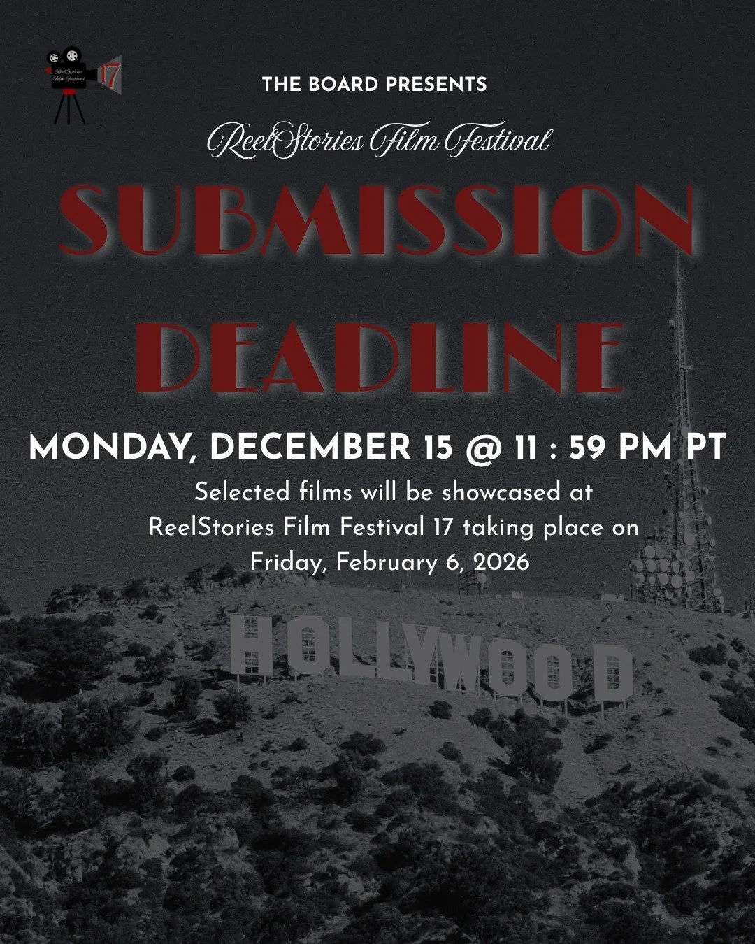 REMINDER 🚨 The ReelStories Submission Deadline is Monday, December 15 at 11:59 PM PT. Selected films will be showcased during ReelStories Film Festival, a red carpet gala event happening on Friday, February 6, 2026 🎥🎬🎞️

Swipe for tips and helpfu