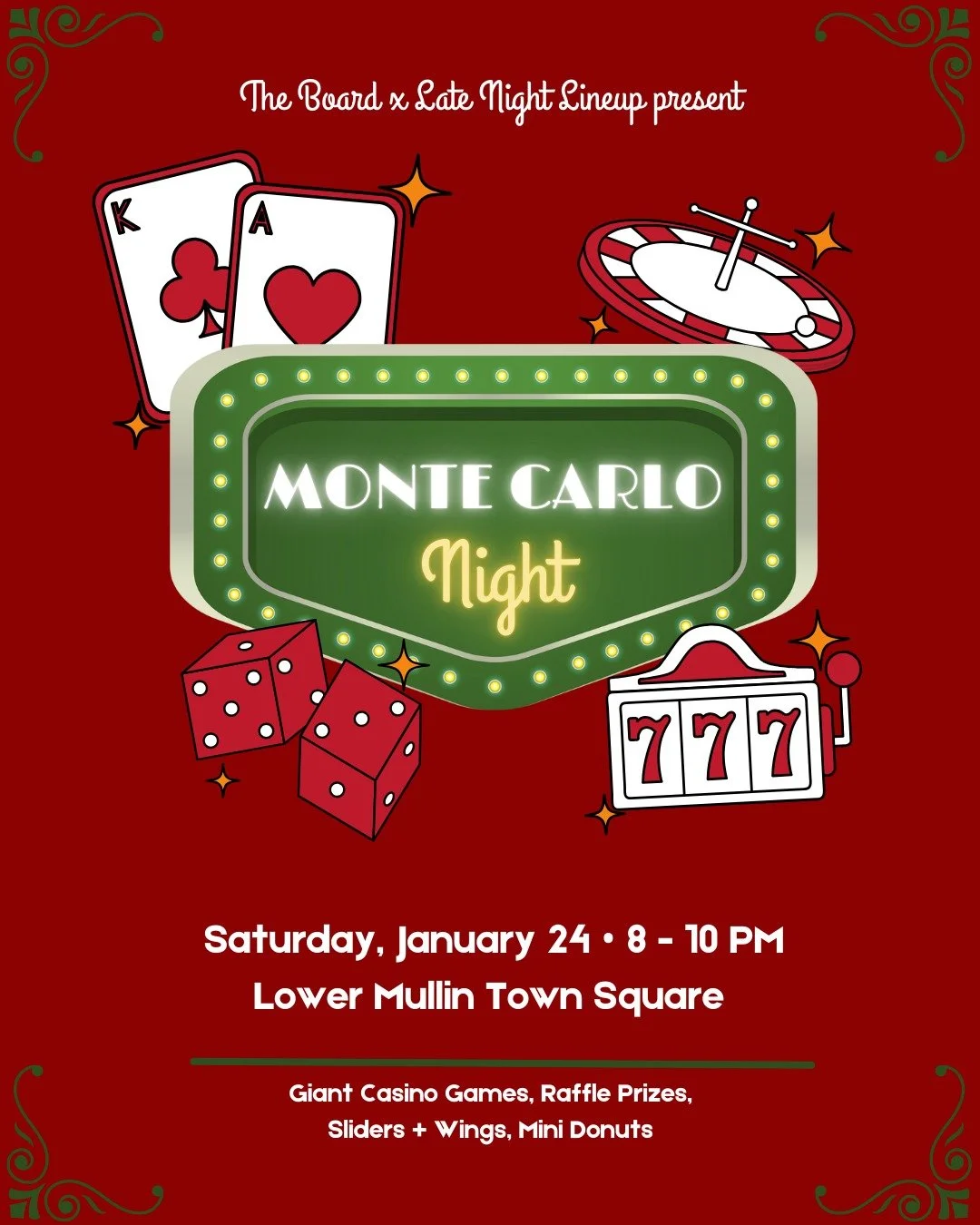 Step up to the table! 🃏✨

Join The Board and Late Night Lineup on Main Campus for Monte Carlo Night! We&rsquo;re bringing the energy of a high-stakes game night to you in a totally relaxed, fun environment. Whether you&rsquo;re a pro or a first-time