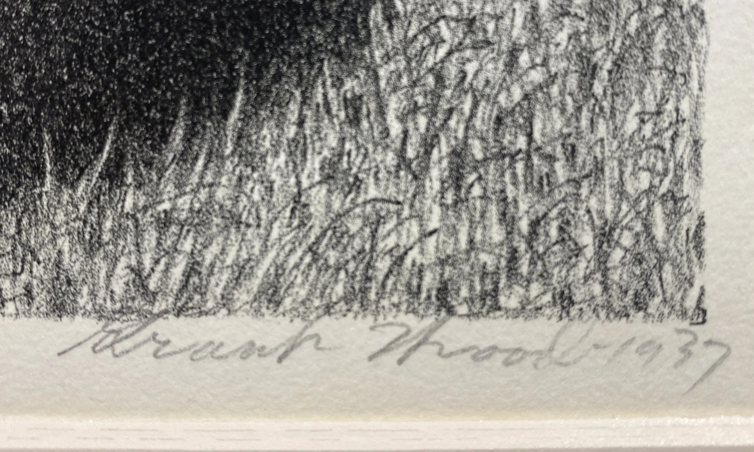 Grant Wood, Tree Planting Group. Original signature. Dated 1937.