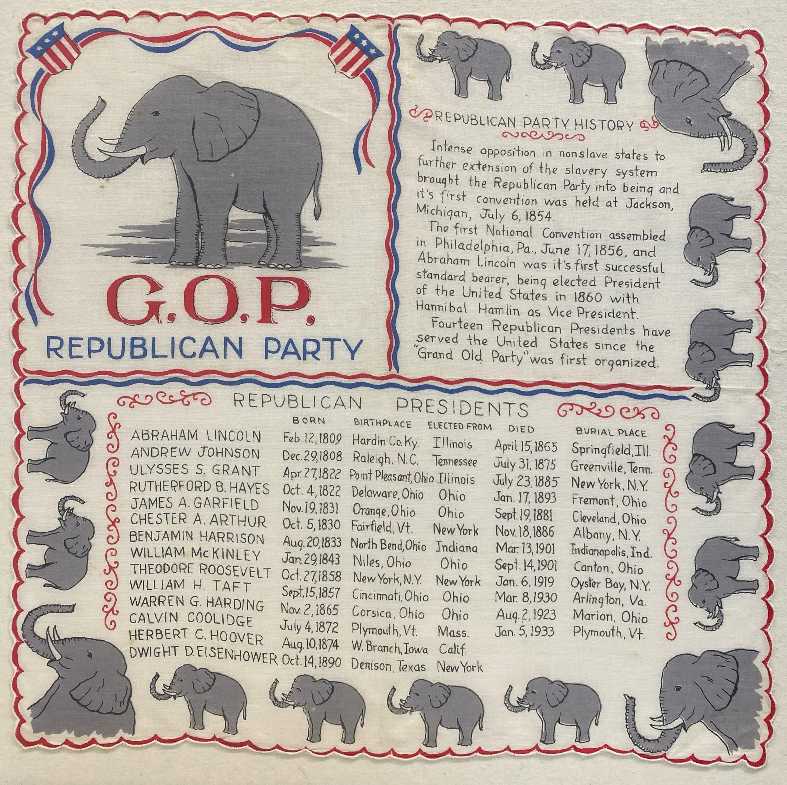 G.O.P. Republican Party Handkerchief, ca. 1956