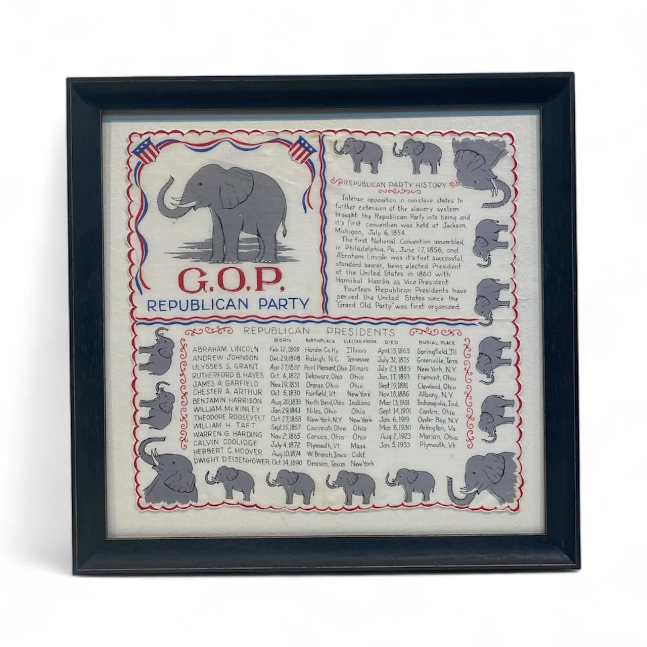 G.O.P. Republican Party Handkerchief, ca. 1956