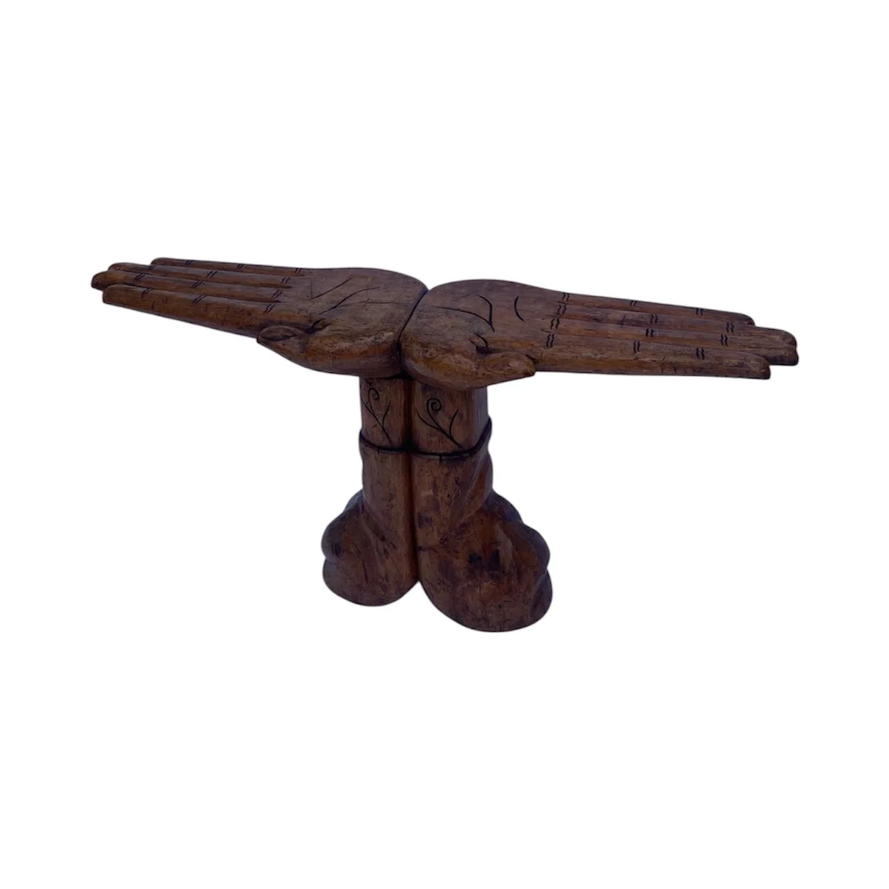 MID CENTURY MODERN HAND CARVED HAND TABLE.