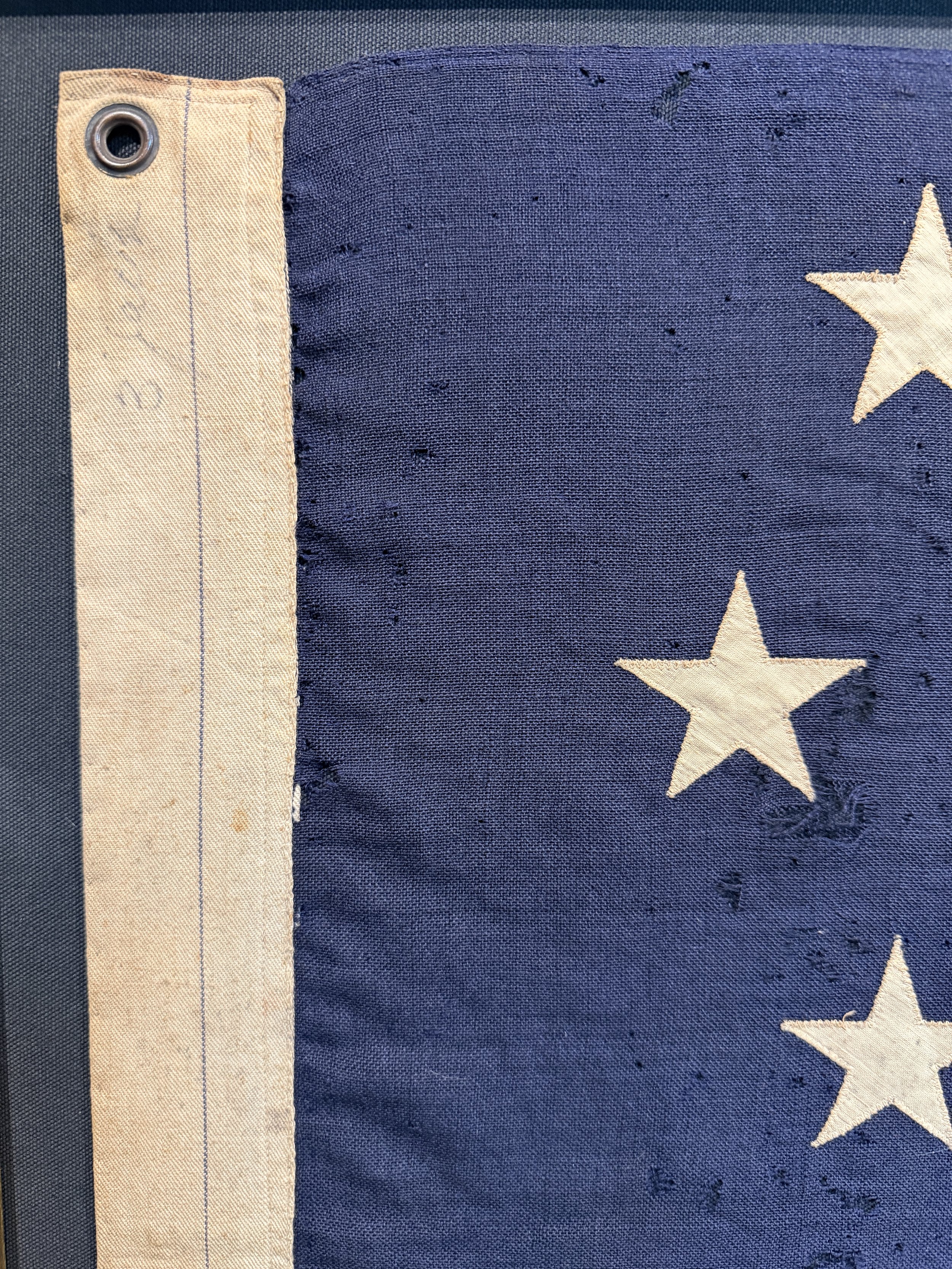 Navy Jack Flag. 48 Stars. Wool bunting with cotton stars, linen hoist and brass grommets. 