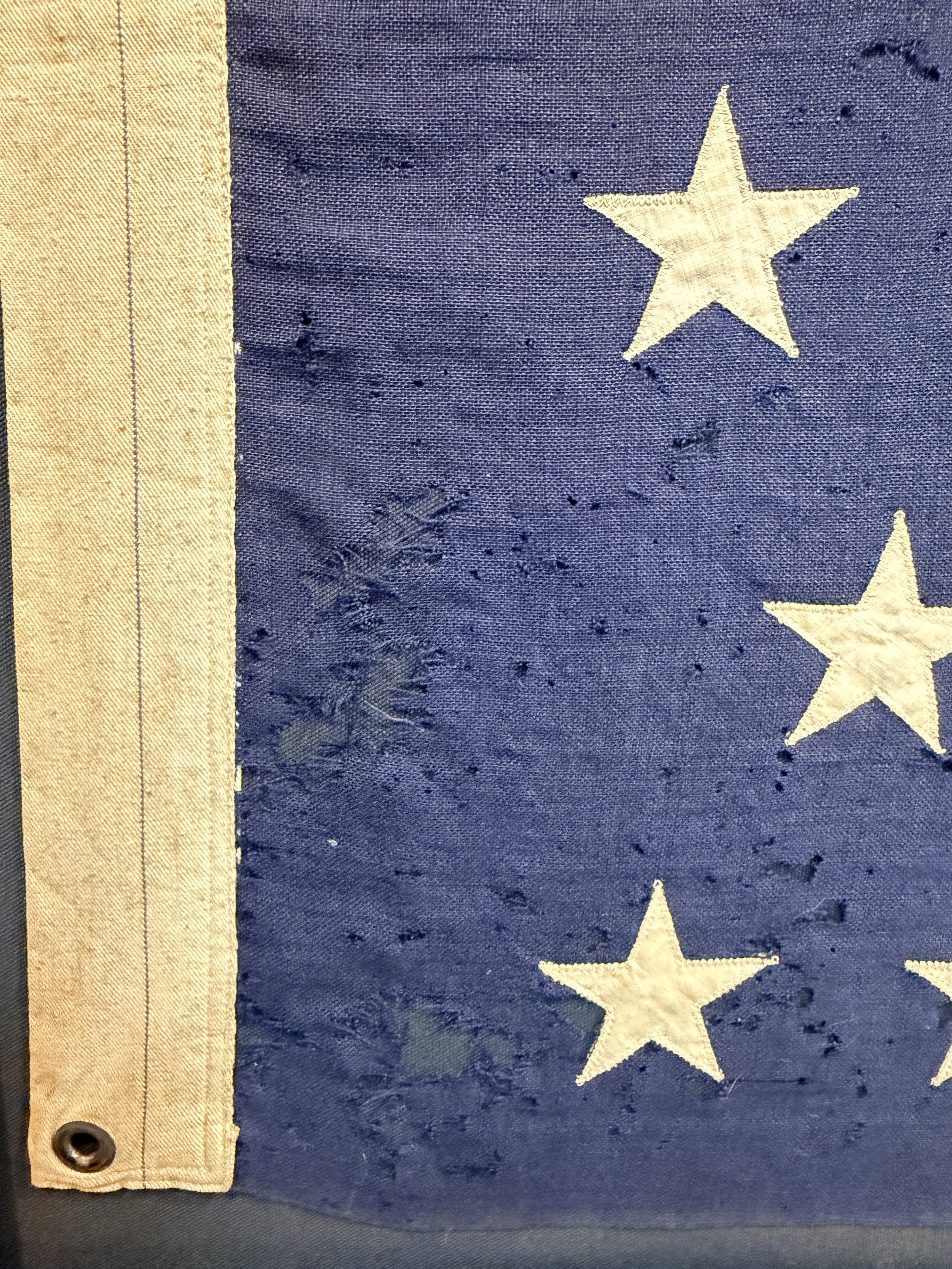 Navy Jack Flag. 48 Stars. Wool bunting with cotton stars, linen hoist and brass grommets. 