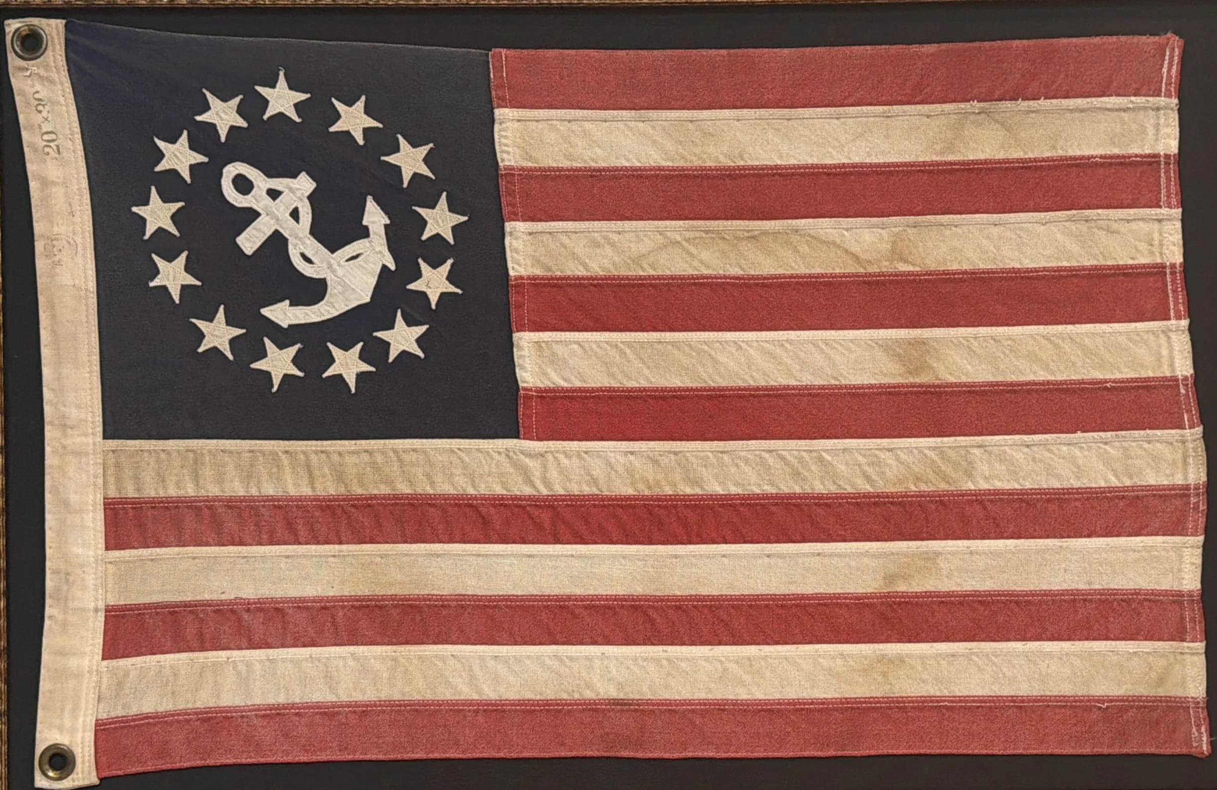 Yacht Ensign, pieced and sewn construction with brass grommets. 