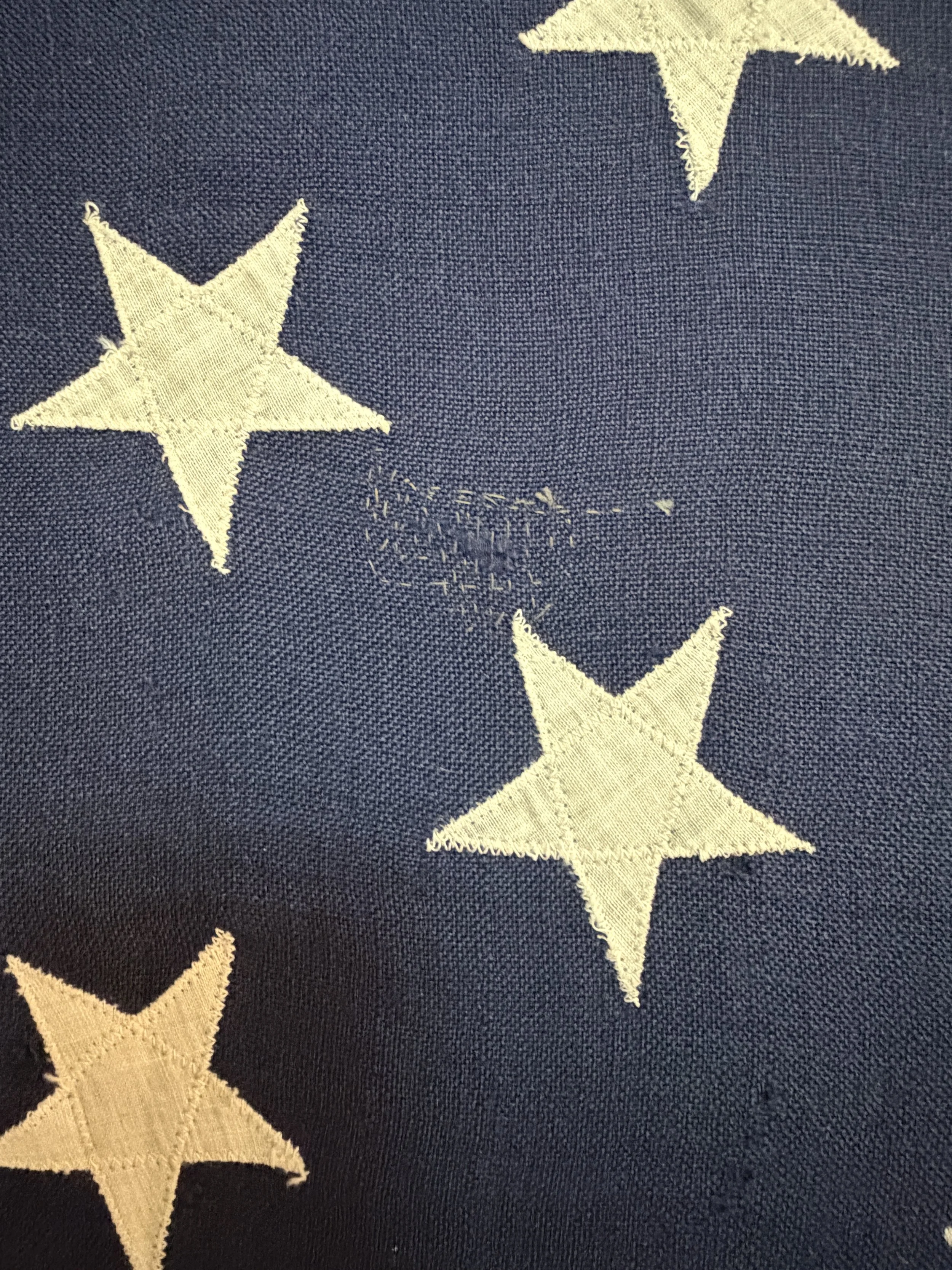 American Antique 13 Star Flag old repair to blue canton field 