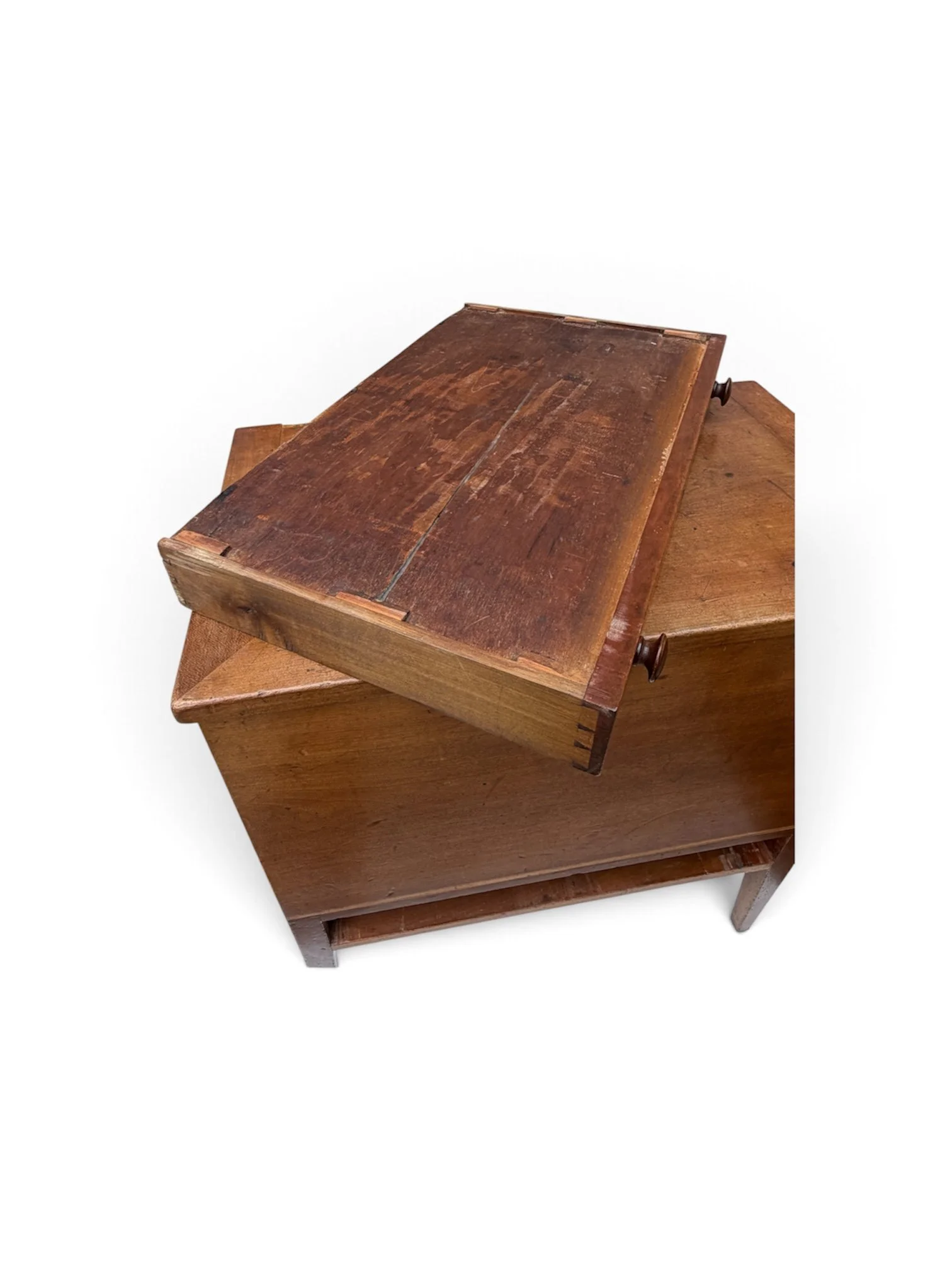 Kentucky Sugar Chest, drawer bottom showing original glue blocks and square nails