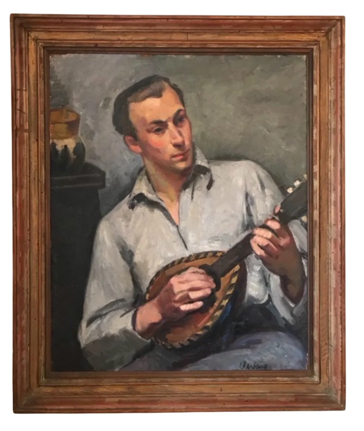 Philip Perkins, Self Portrait with Mandolin. 