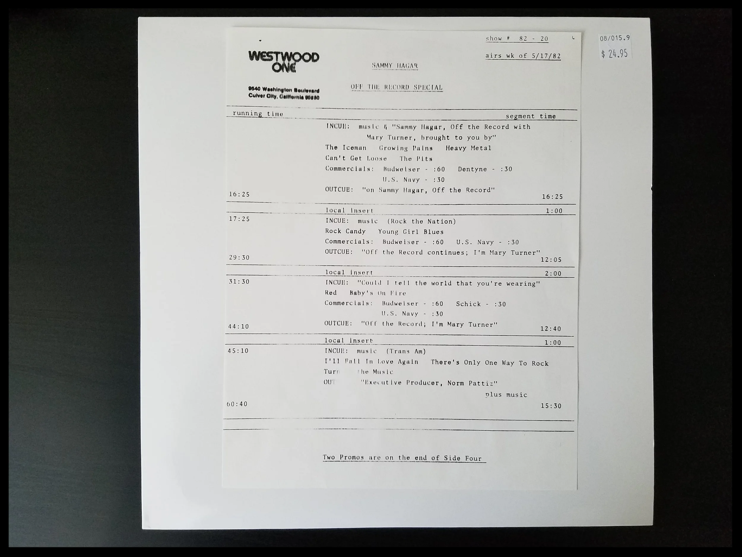 The rare Westwood One recording of a Sammy Hagar interview.