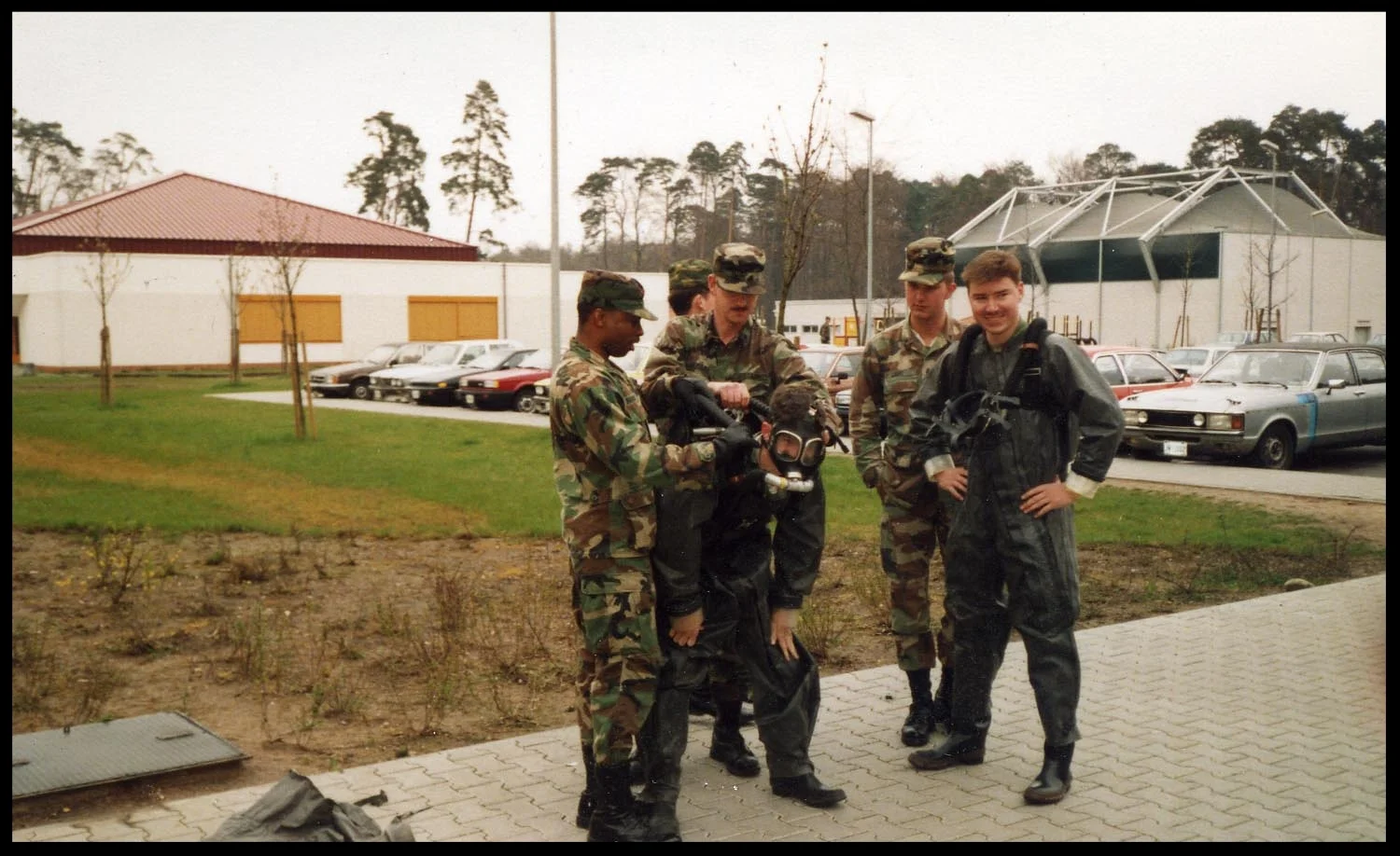 West Germany - The circa-1989 version of me. Check out the super cool mustache. We were putting on protective gear and I was at the point where I had to just stand and look cool. 