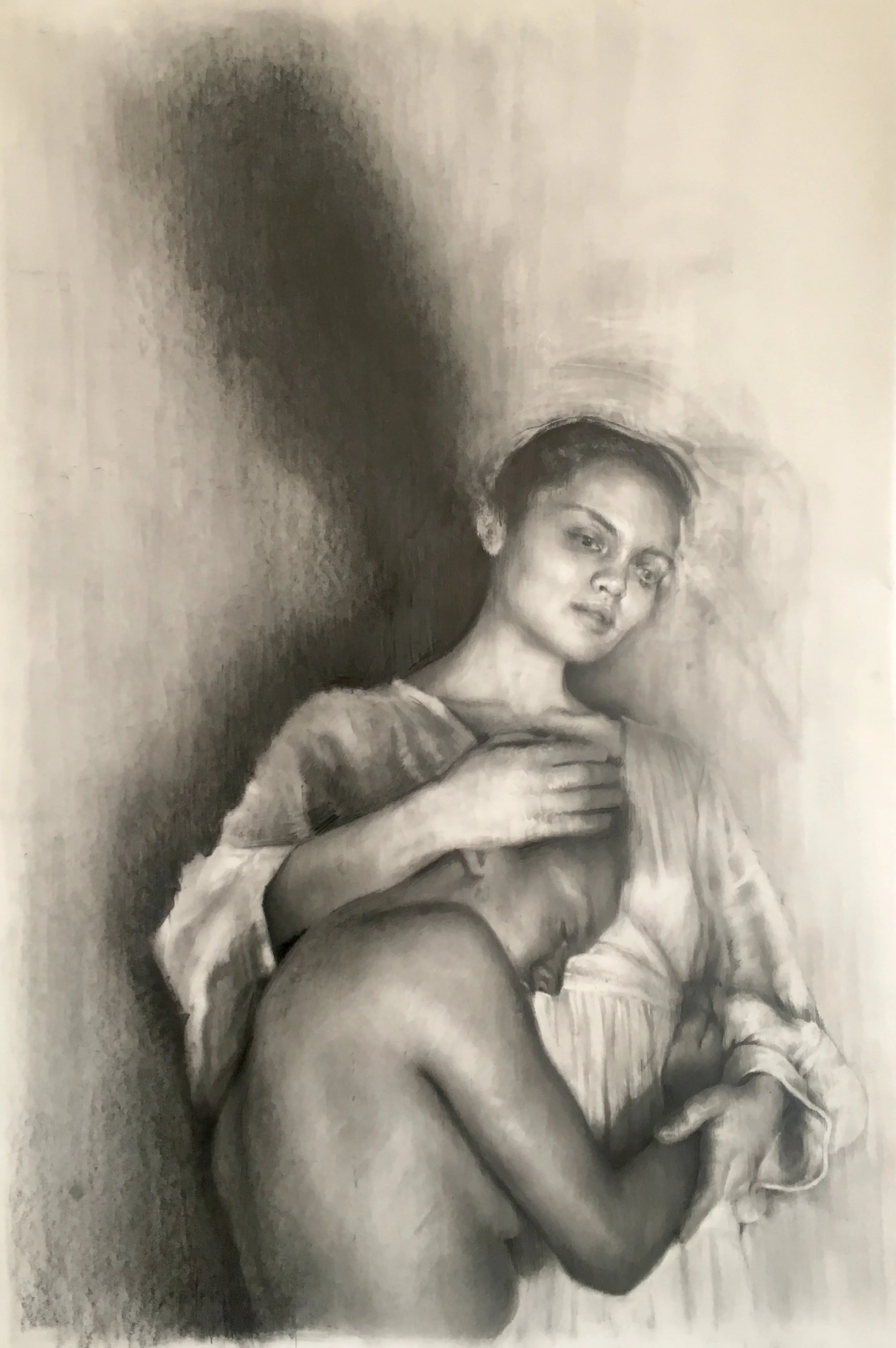 Hiding (work in progress) graphite on mylar . 24 x 32 inches .2017
