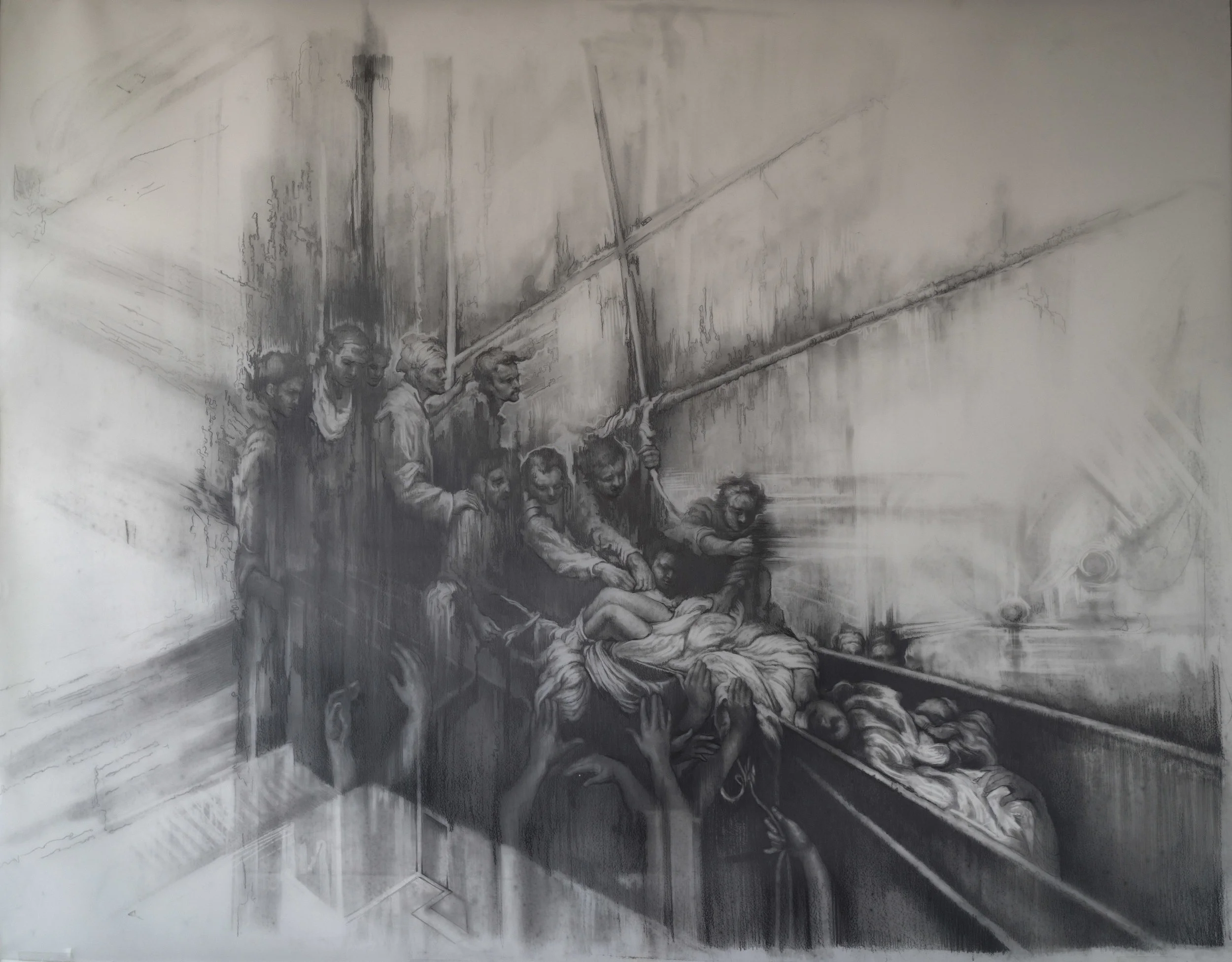 In the Wake Graphite on Mylar. 55 x 43 inches. 2016