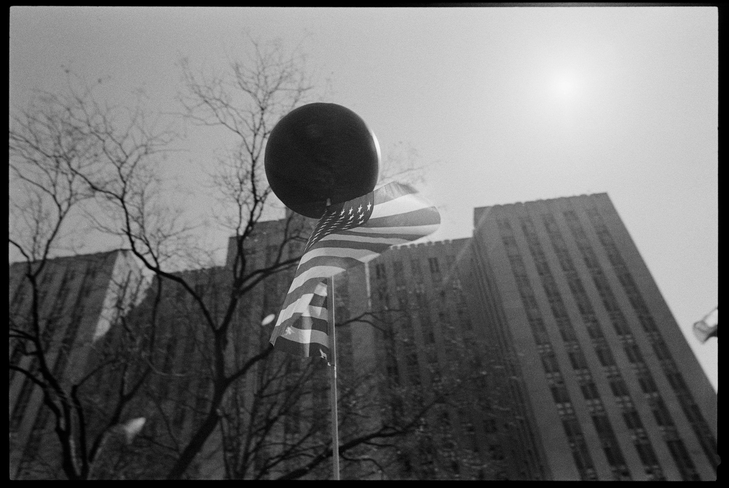 Spinning basketball on american flag