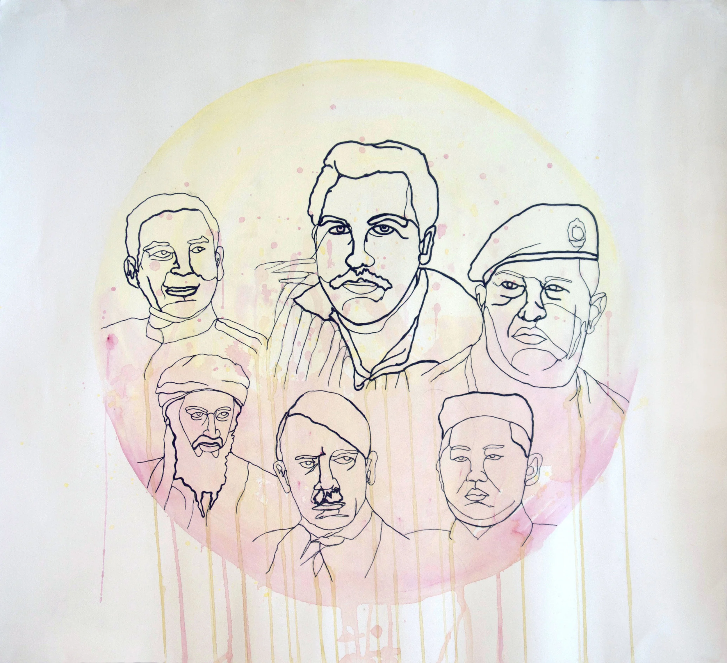 From left to right: Fulgencio Batista, Pablo Escobar, Hugo Chávez, Osama Bin Laden, Adolf Hitler, Kim Jong-un