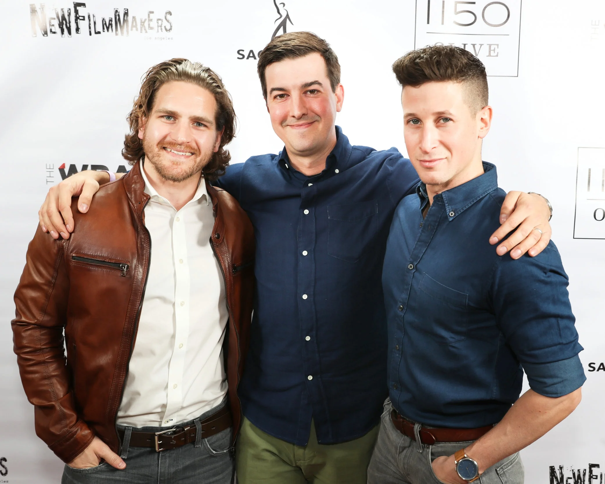 Morgan at the New Filmmakers LA premiere of The Massacre at Black Divide , with actor Jeff Rosick (left) and director Steve Makowski (right).