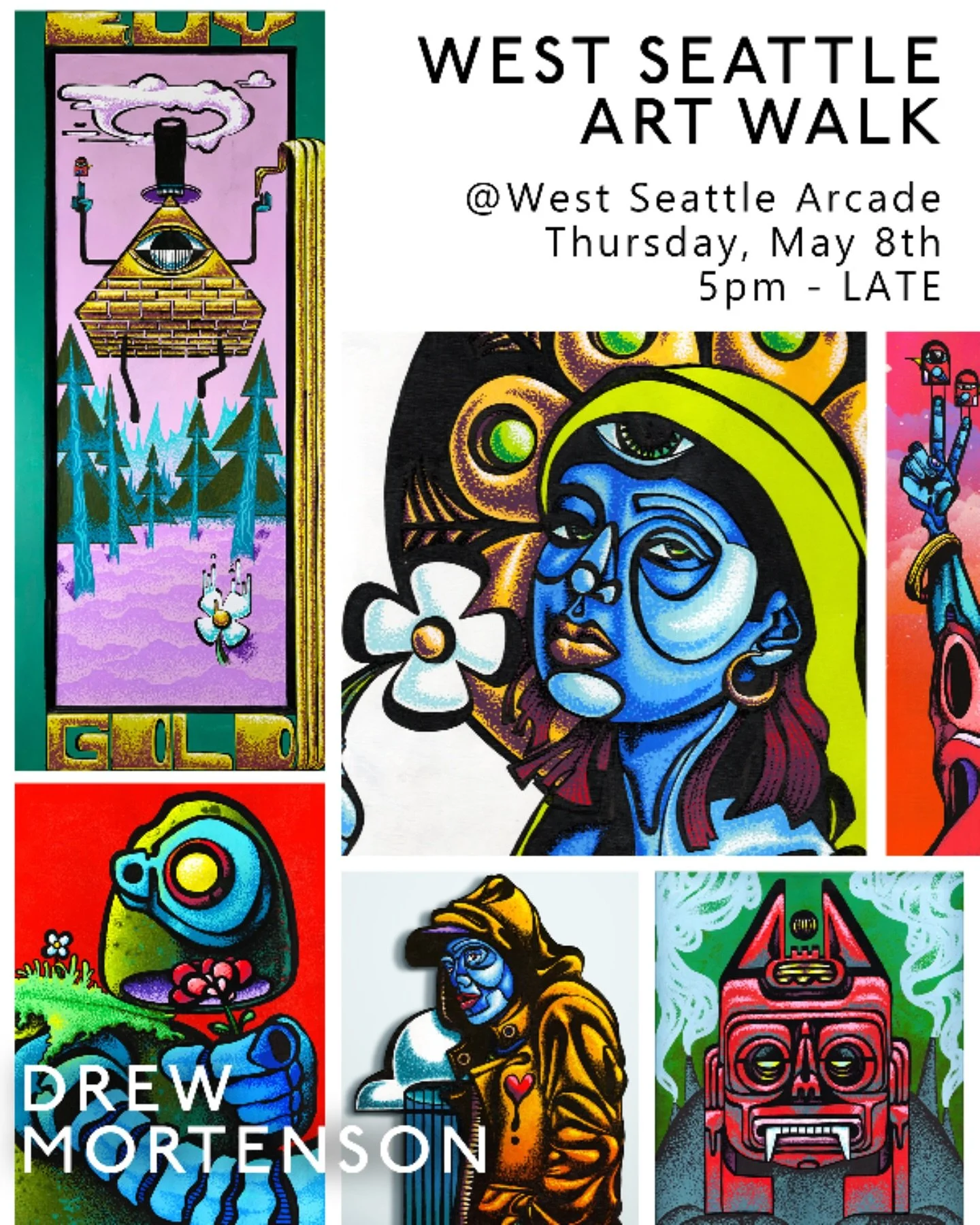 Come catch me @westseattlearcade on Thursday, May 8th for the @wsartwalk where I&rsquo;ll be showing off some awesome paintings and hanging out with all you wonderful people! I&rsquo;ll be selling prints and clothing so if you&rsquo;re interested in 