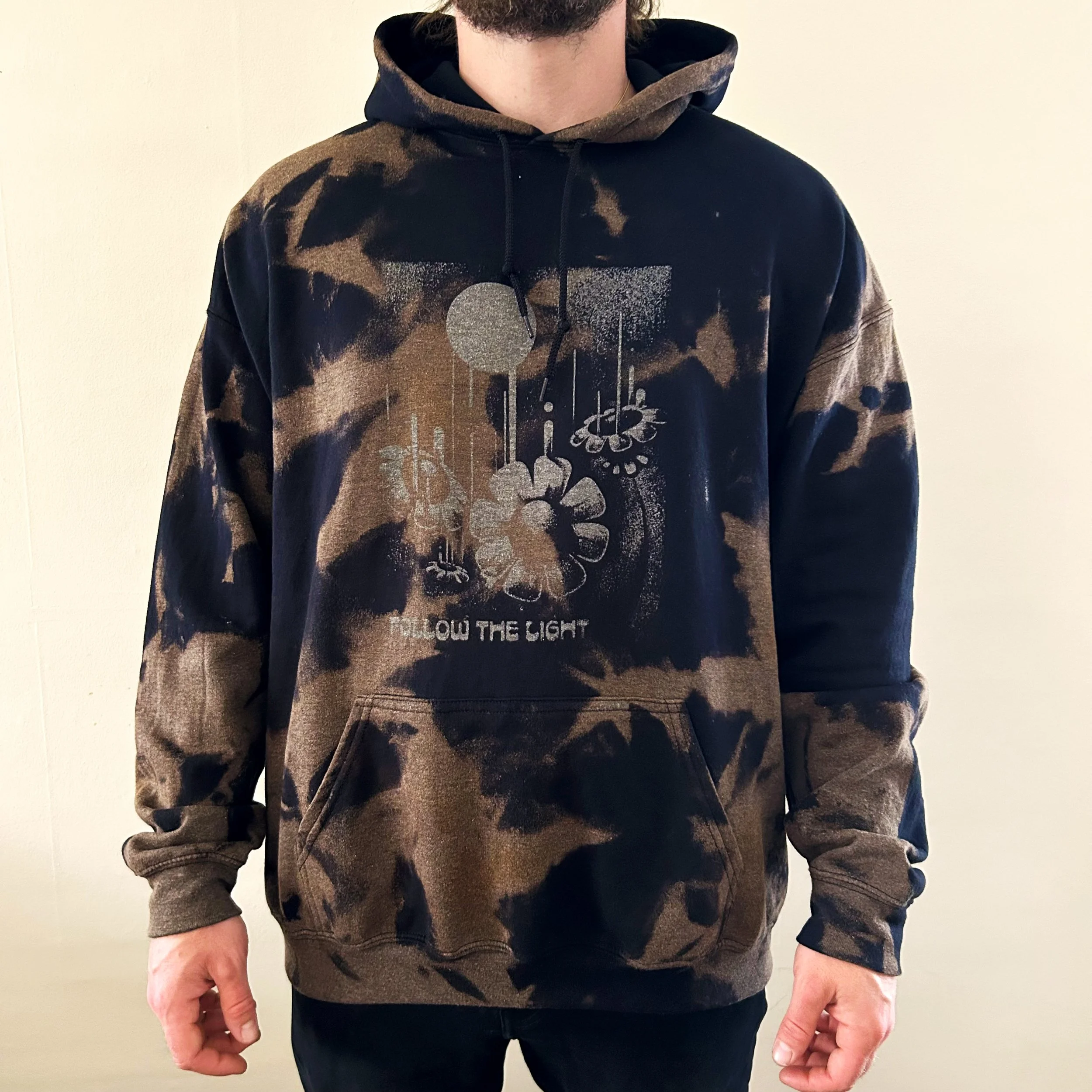 Follow The Light Acid Wash Ghost Print Hoodie