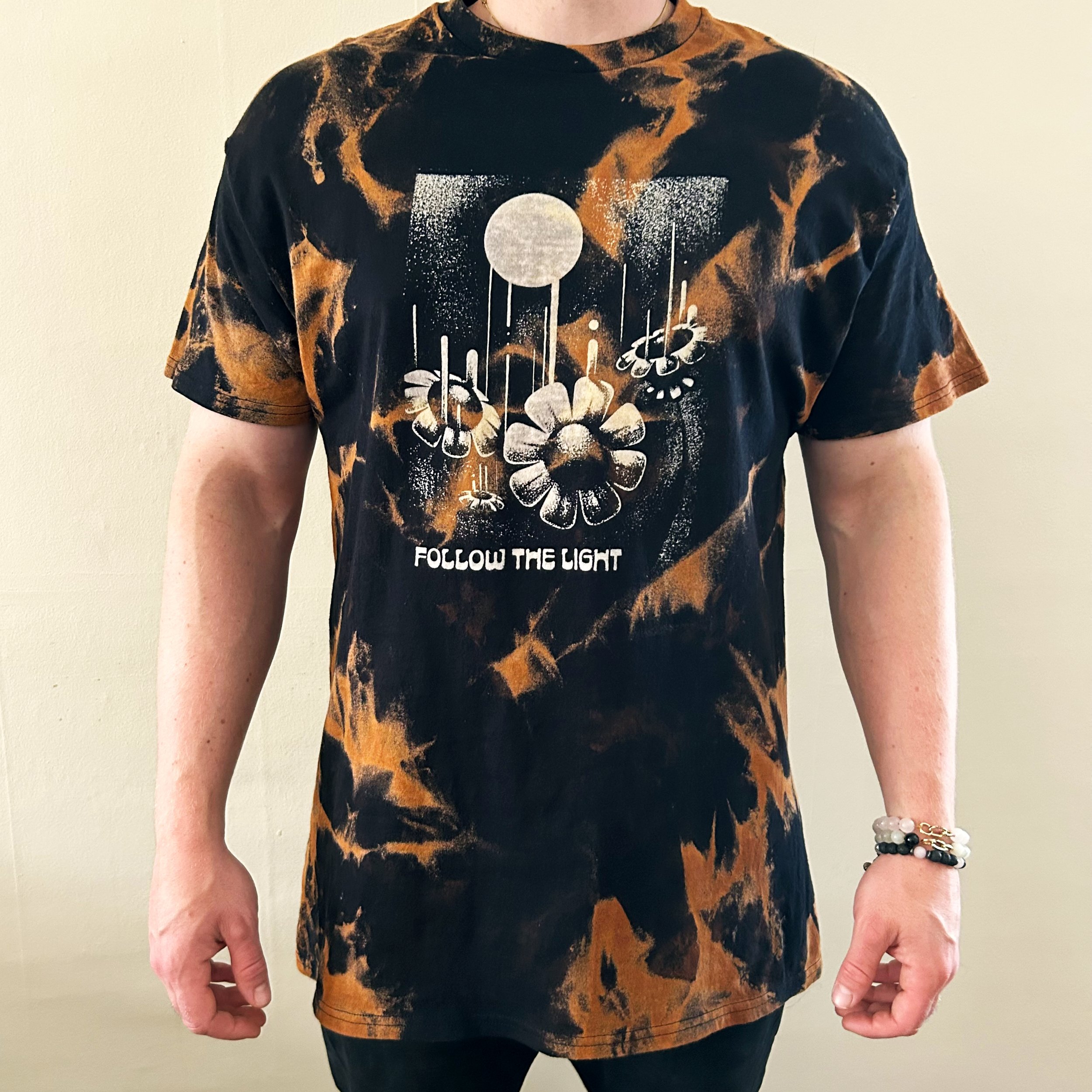 Follow The Light Acid Wash Ghost Print T Shirt