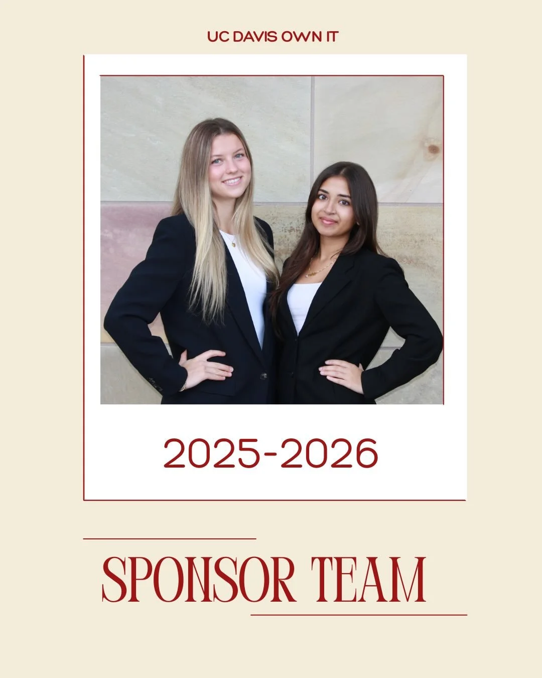Introducing our 2025-2026 OWN IT Sponsor Team!&hearts;️

Meet Aashreeti Deo and Sutton Van Dyk! They are responsible for financing OWN IT through sponsorships and goods from local businesses and corporations. 

Aashreeti Deo: @itz_ash26 
Sutton Van D