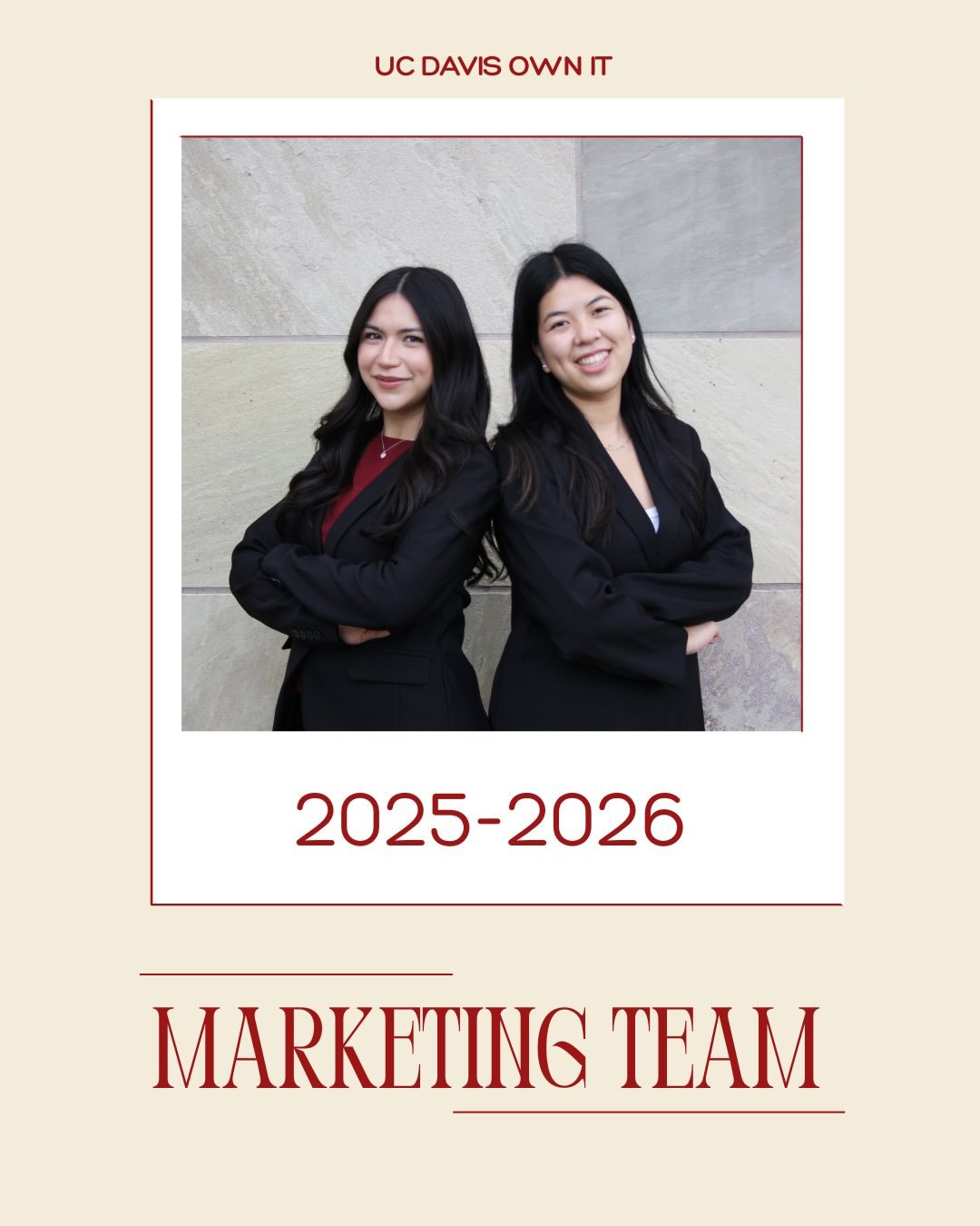 Introducing our 2025-2026 OWN IT Marketing Team!&hearts;️

Meet Kaylie Huang and Alyssa Mendoza! They are responsible for OWN IT&rsquo;s social media strategy and visuals. 

Kaylie Huang: @kayliehuang 
Alyssa Mendoza: @alyssamendoz.a 

Feel free to r