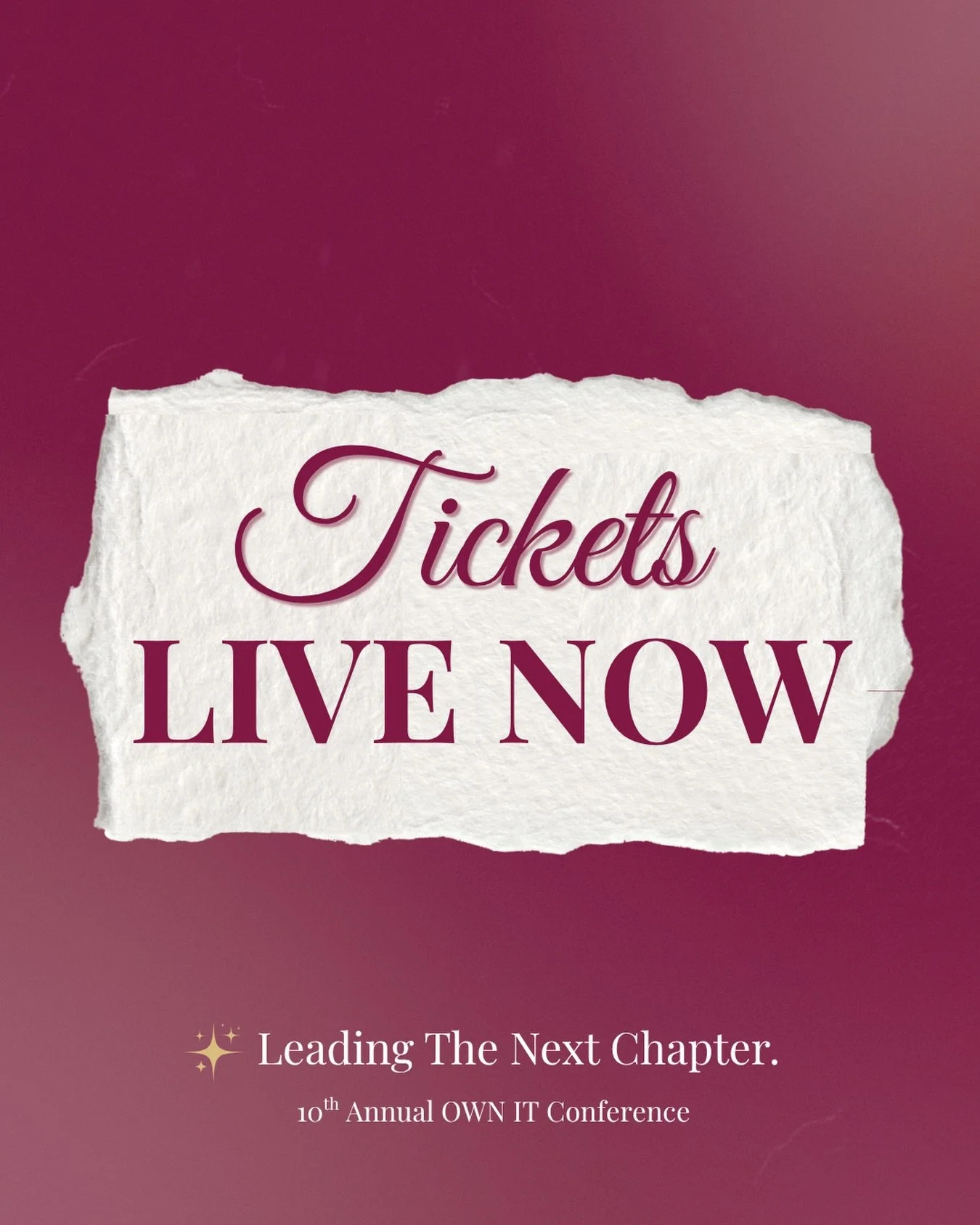 Tickets are officially LIVE ✨
OWN IT Conference is here&mdash;and this year, we&rsquo;re leading the next chapter. Link in Bio! 

Learn and gain insights from powerful leaders and engaging workshops. 

Your next chapter starts here&hellip;

#OwnItCon