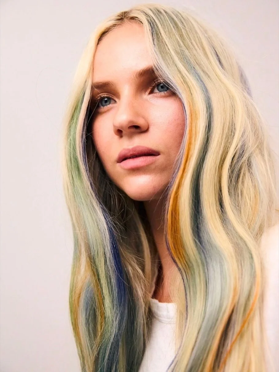 A favourite of mine from our 2026 MOODBOARD COLLECTION.
A bold yet balanced colour story, created using CODE for the blue and yellow and green with COLOR.ME.
Blonde with CREAM.LIGHTENER + 20 VOL (6%) for clean lift that's gentle.