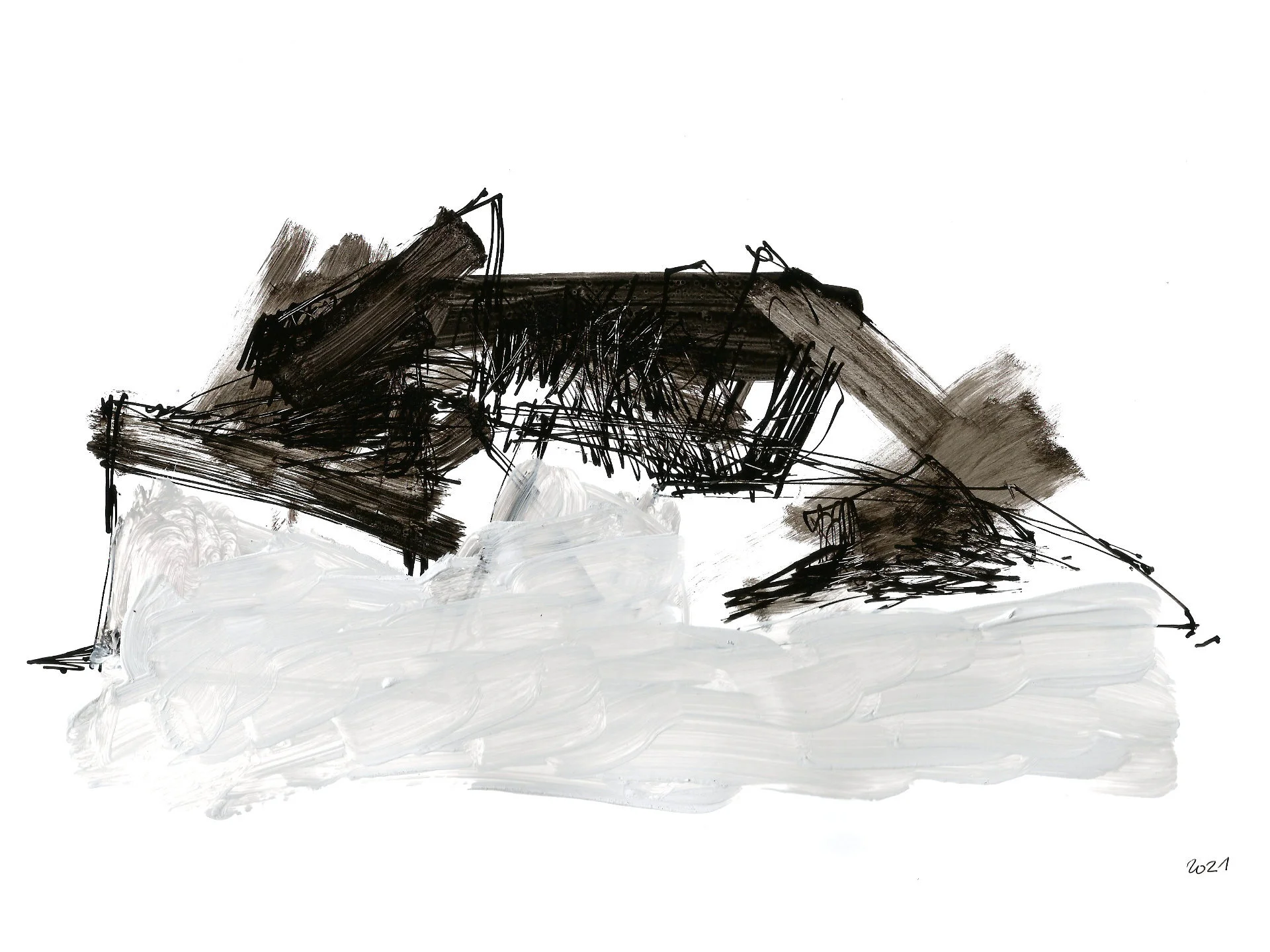  Ink, white acrylic paint on paper, 21 x 29.7cm, 2021 