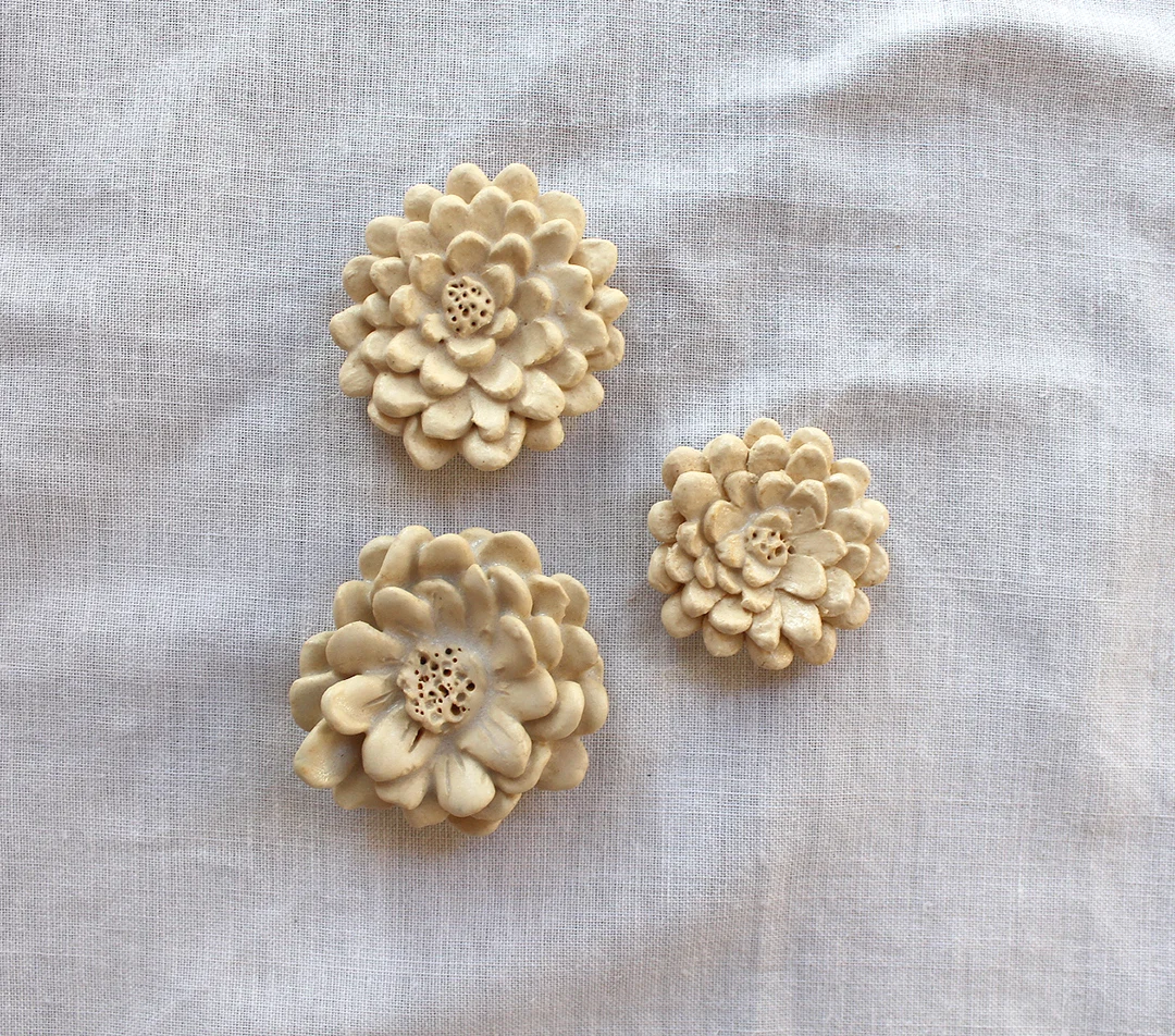 White Clay Flower - Set of 3