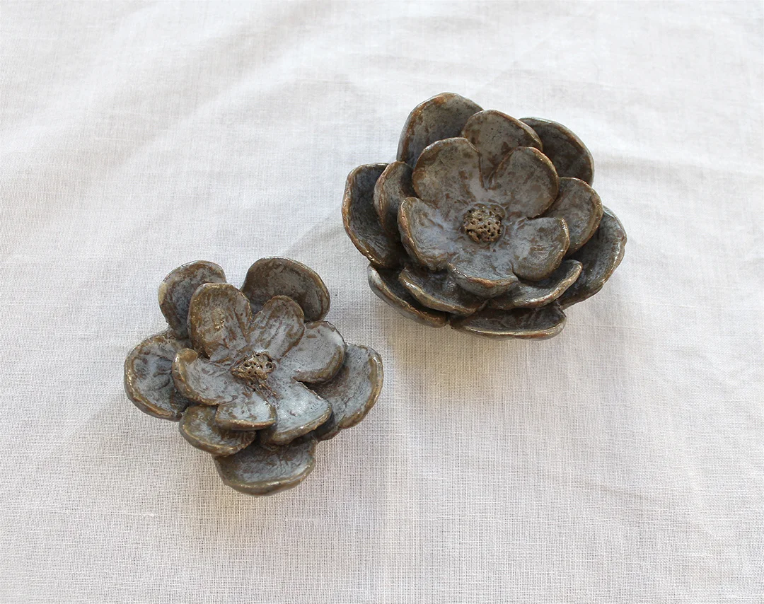 Brown Clay Flower - Set of 2
