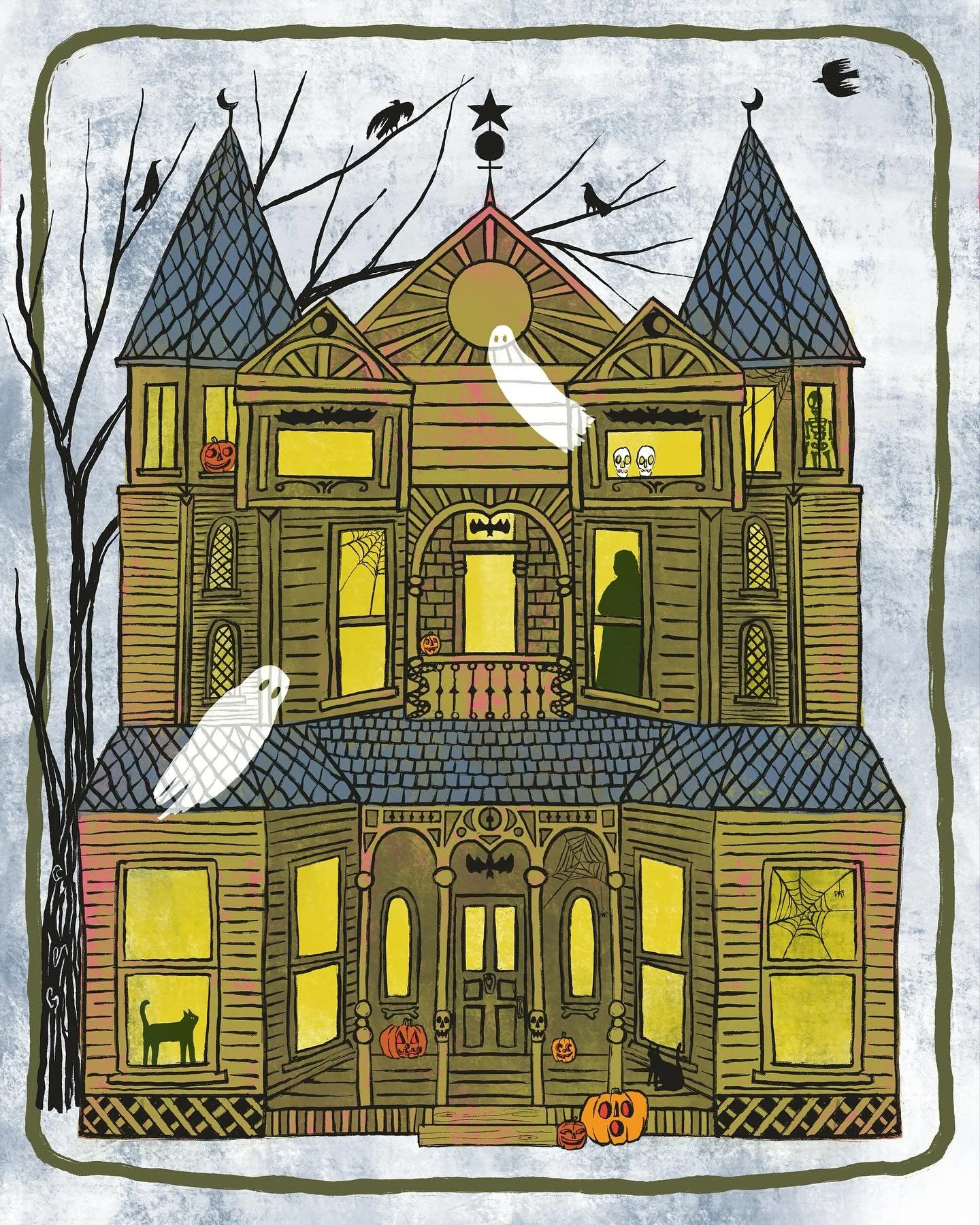 Which colorway are we liking??? One reminds of a 70&rsquo;s childresn book illustration and the other an 80&rsquo;s Halloween decoration. Color just changes so much! #hauntedhause #colorway