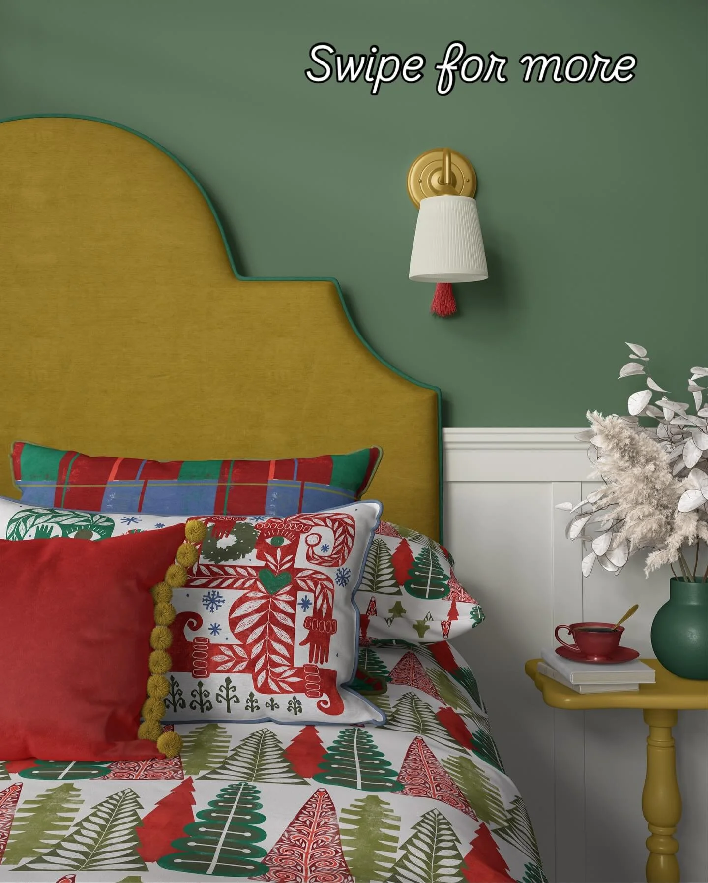 This one was so much fun to pull together. The air is getting chillier here in MN so already thinking about the holidays. All this art is available for licensing. #patterndesign #holidays #christmas #elves #scandinavian #midcenturyfurniture  #folk #f