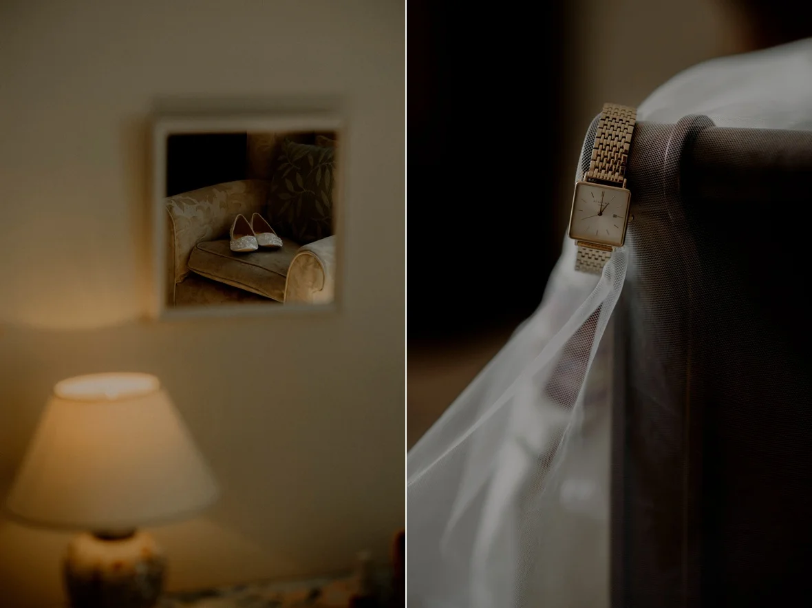 bride shoes and watch