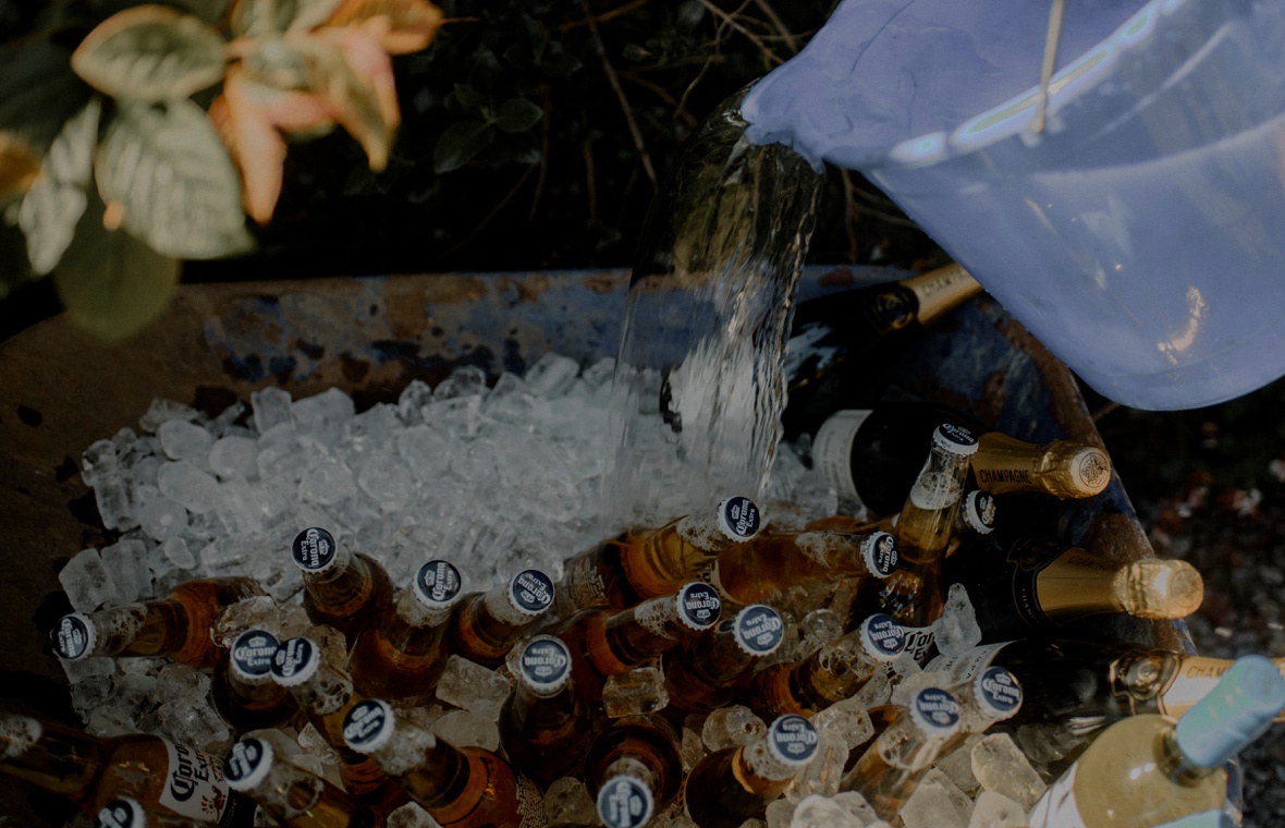 corona beer is chilling in ice
