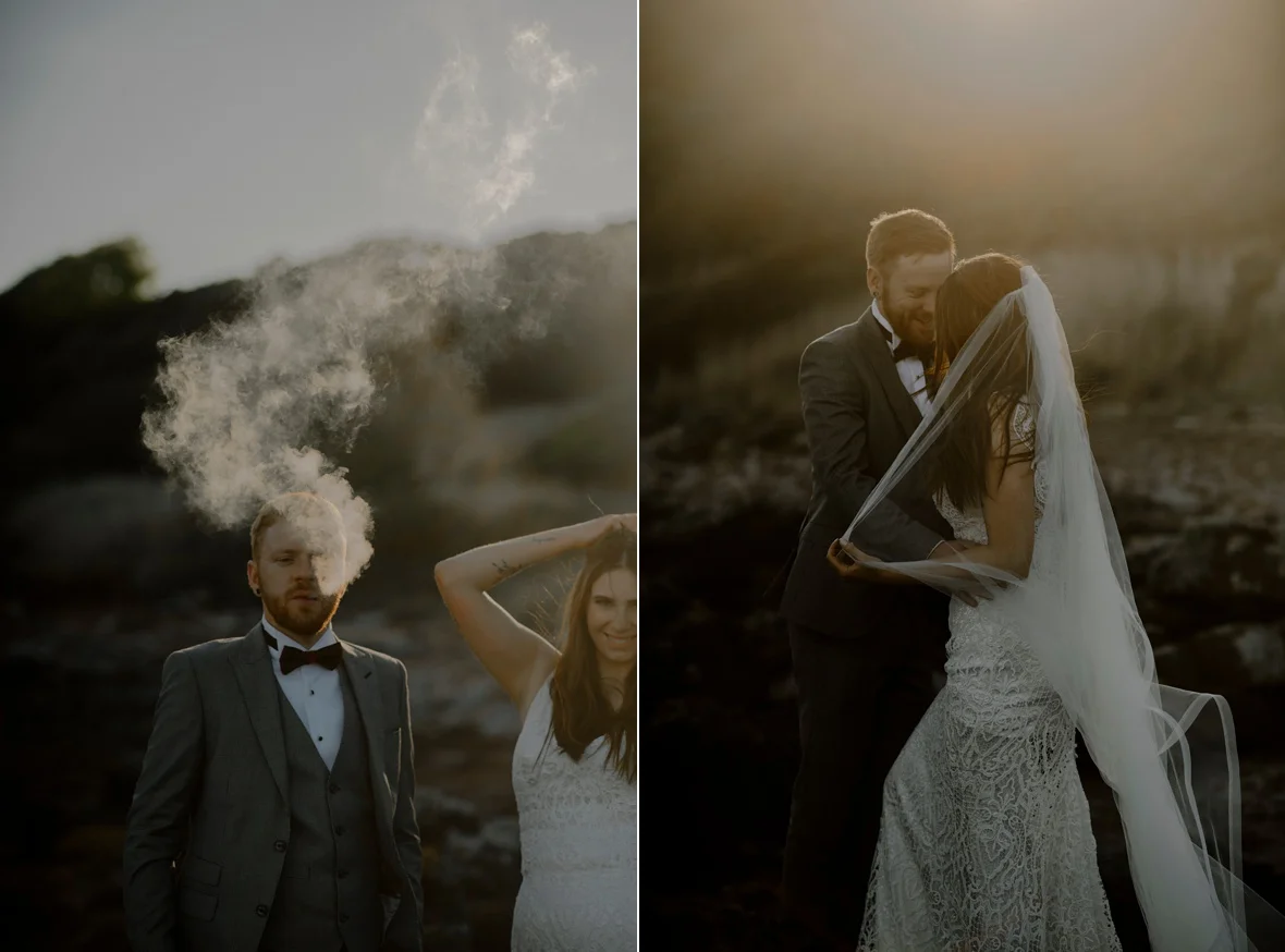 groom is letting smoke out