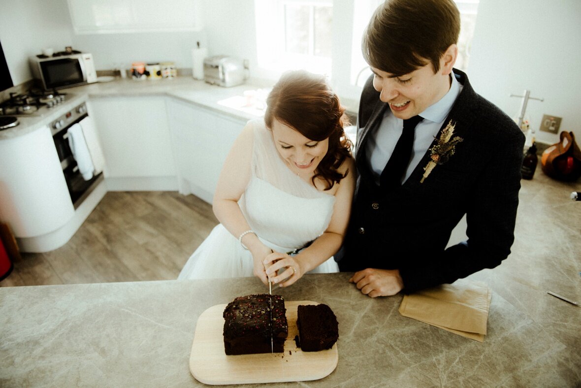 cutting of the cake elopement on Isle of Skye