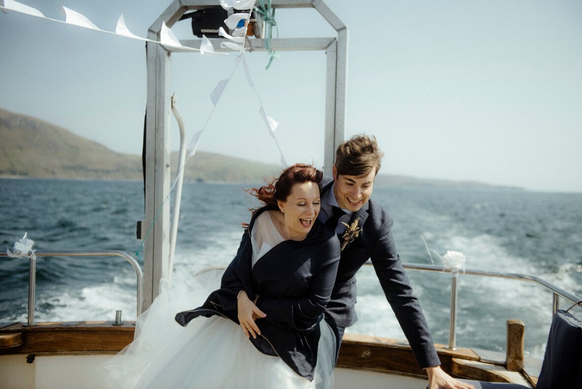 before elopement ceremony on boat Scotland